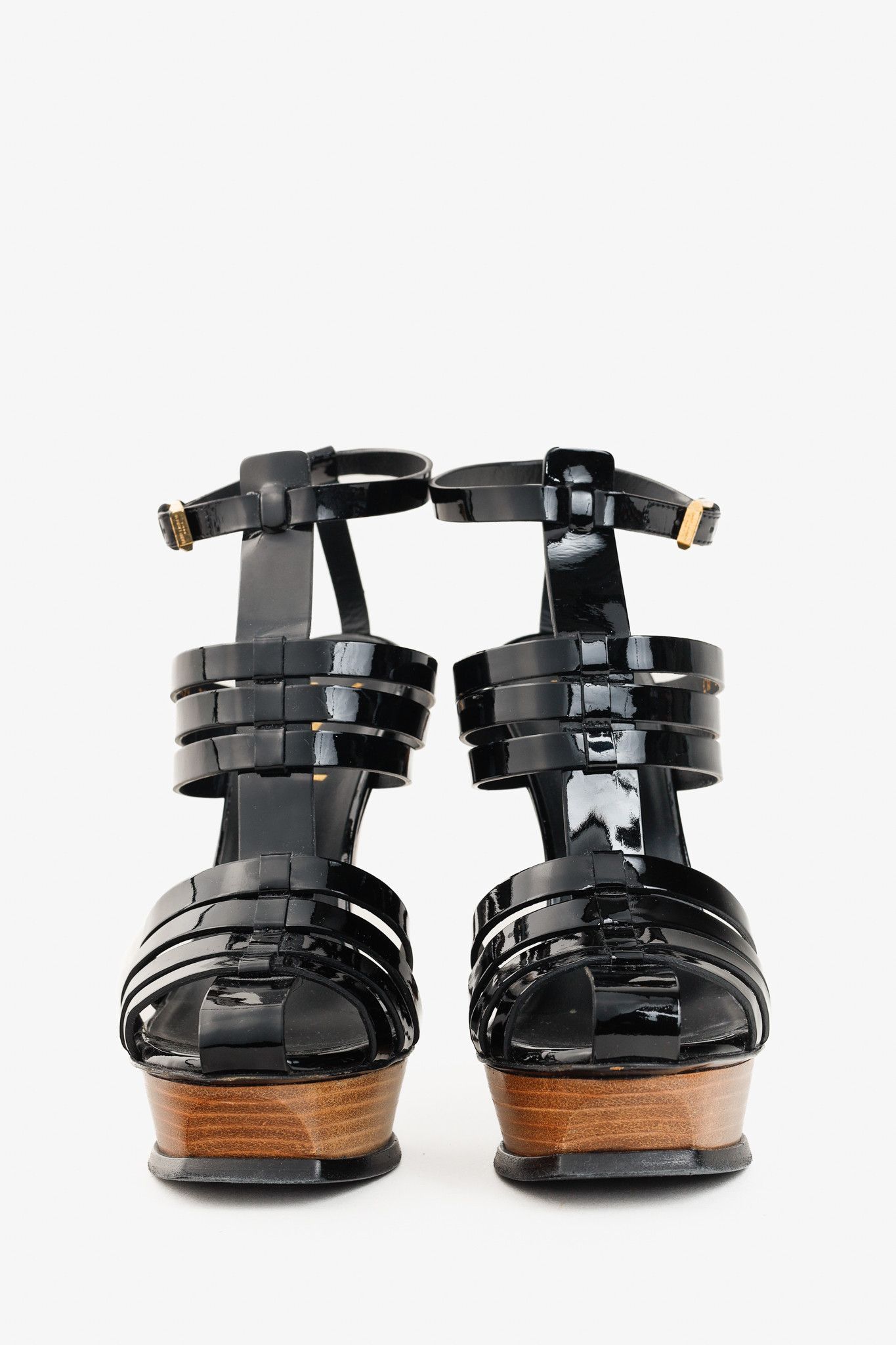 Saint Laurent Paris Saint Laurent Tribute Black Patent Leather Platform Sandals Size US 6.5 / IT 36.5 - 2 Thumbnail