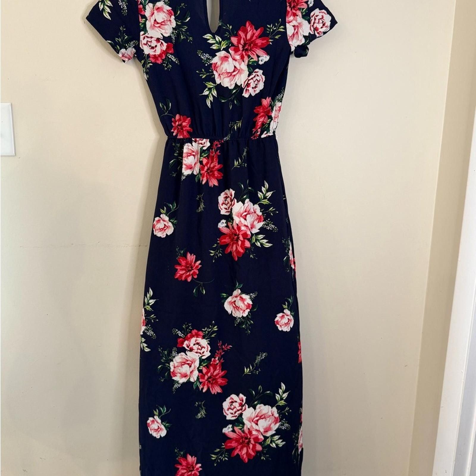 Other Mi Ami Navy Blue Floral romper maxi Dress Size XS Size XS / US 0-2 / IT 36-38 - 3 Thumbnail