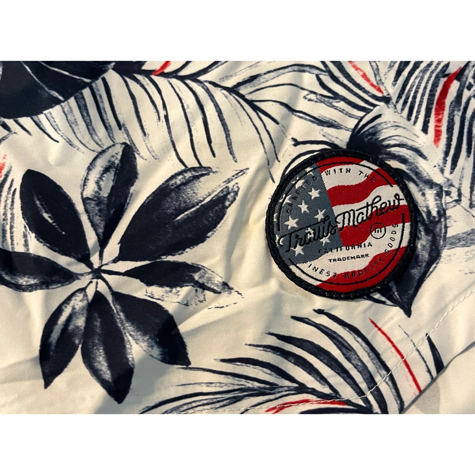 TravisMathew Travis Mathew Mens USA Hawaiian Pattern Board Swim Shorts Size 39 Multicolor Pattern Striped Back Pocket Drawstring Regular Bottom Men Size US 39 - 2 Thumbnail