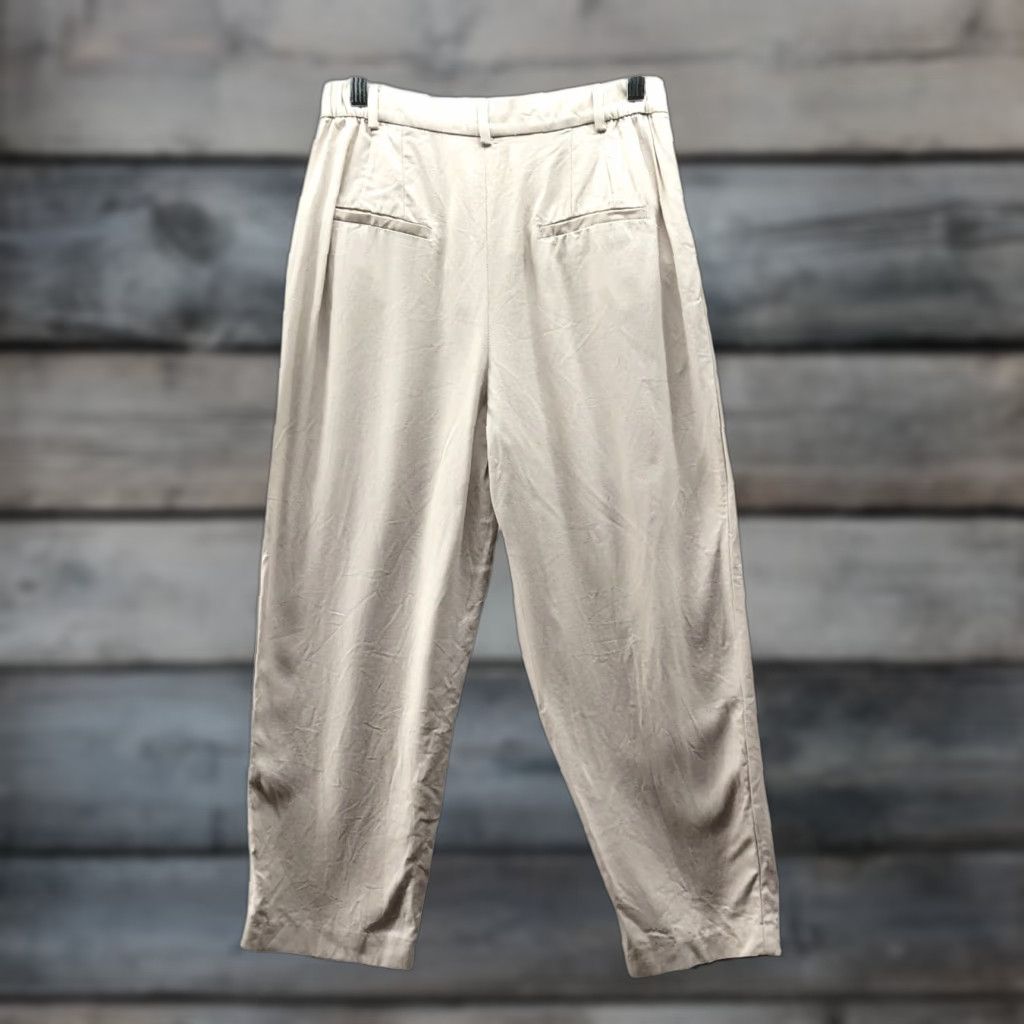 Zara VINTAGE? No — Zara Pleated Front Crop Pants Womens XS Beige Crepe High Rise Relaxed Trouser Size 26" / US 2 / IT 38 - 1 Thumbnail