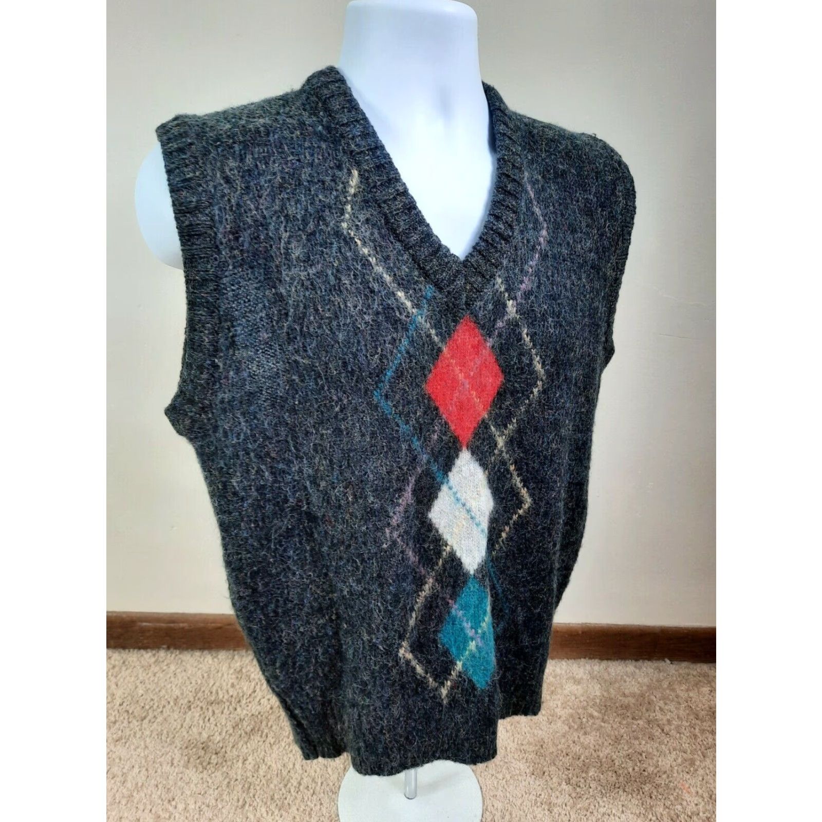 Vintage VINTAGE Adam Sloan Mens Sweater Vest Argyle Mohair Blend Gray 90s Size M Size US M / EU 48-50 / 2 - 4 Thumbnail