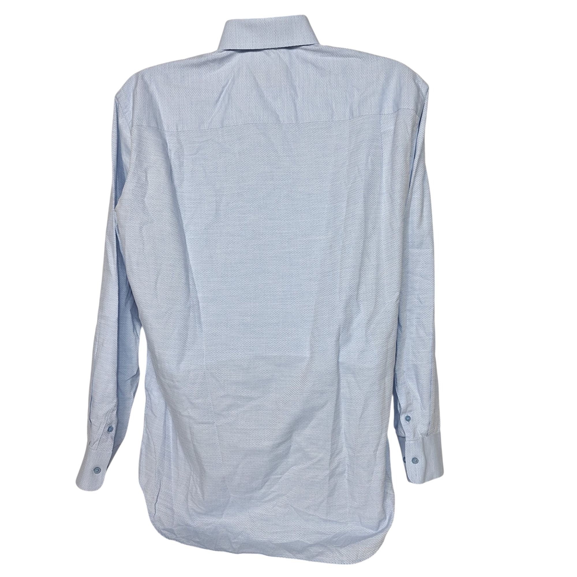 David Donahue Dress Shirt 16 34/35 Light Blue Patterned Luxu