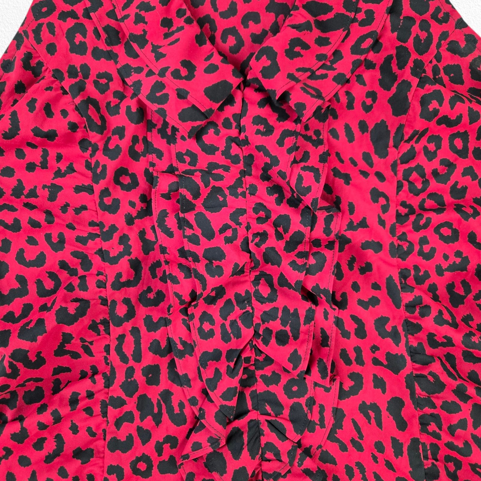 Express Red Black Leopard Print Ruffle V-Neck Blouse Size Large Size L / US 10 / IT 46 - 5 Thumbnail