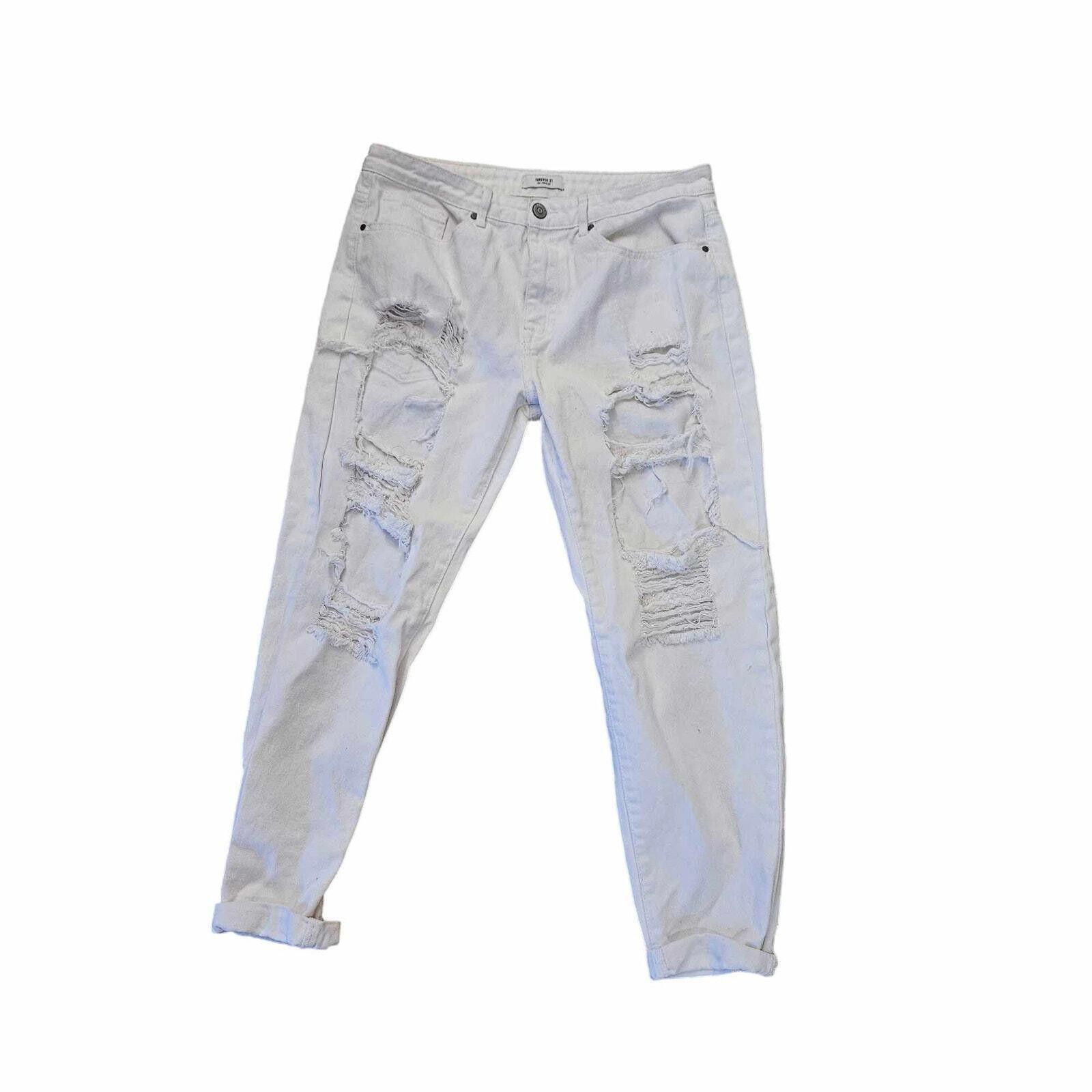 Forever 21 Forever 21 Distressed White Jeans Size 31" - 1 Thumbnail