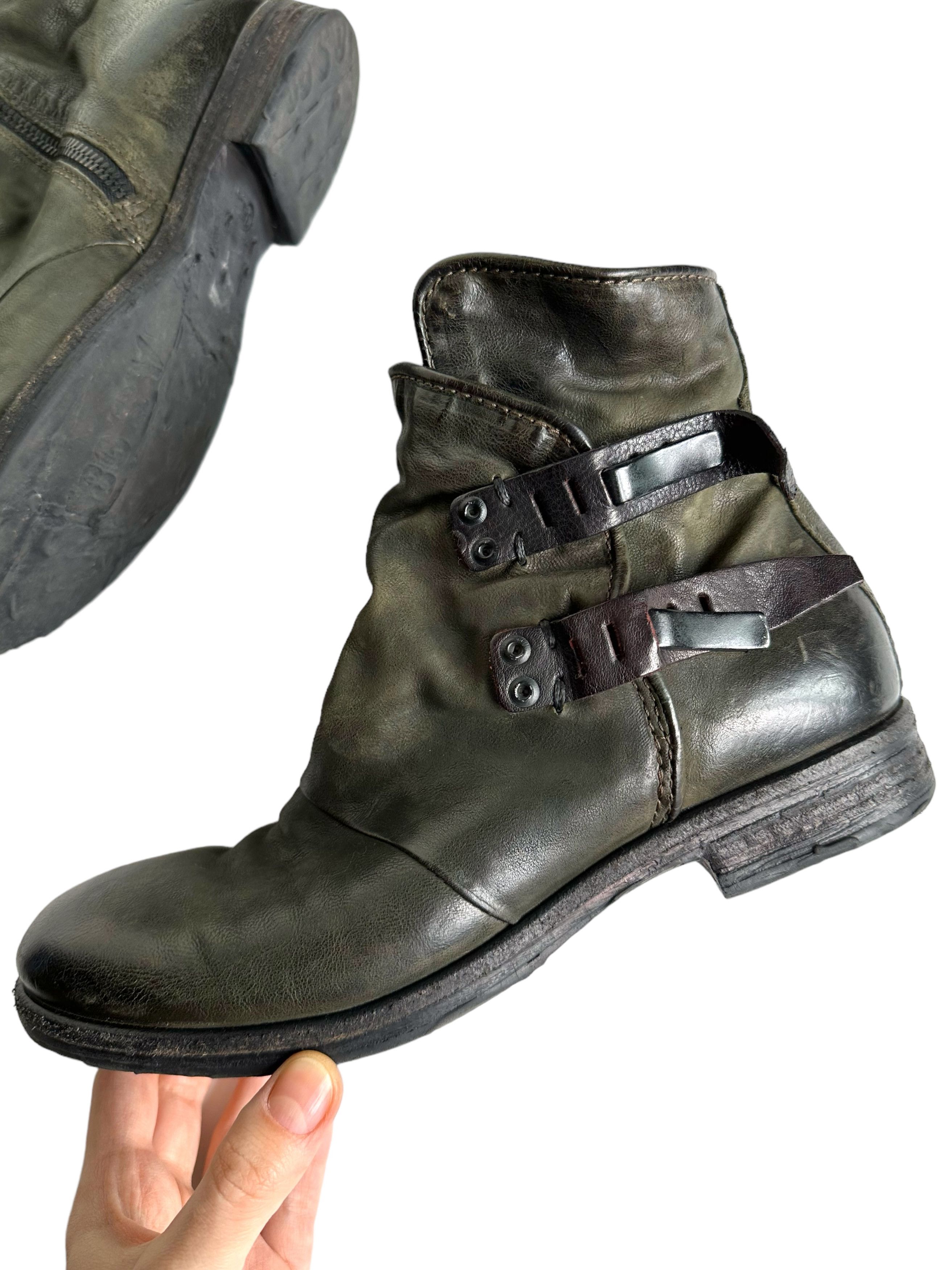image of Airsteps x Avant Garde A.s. 98 Distressed Biker Boho Zip Boots Eu38/us7 in Green, Women's