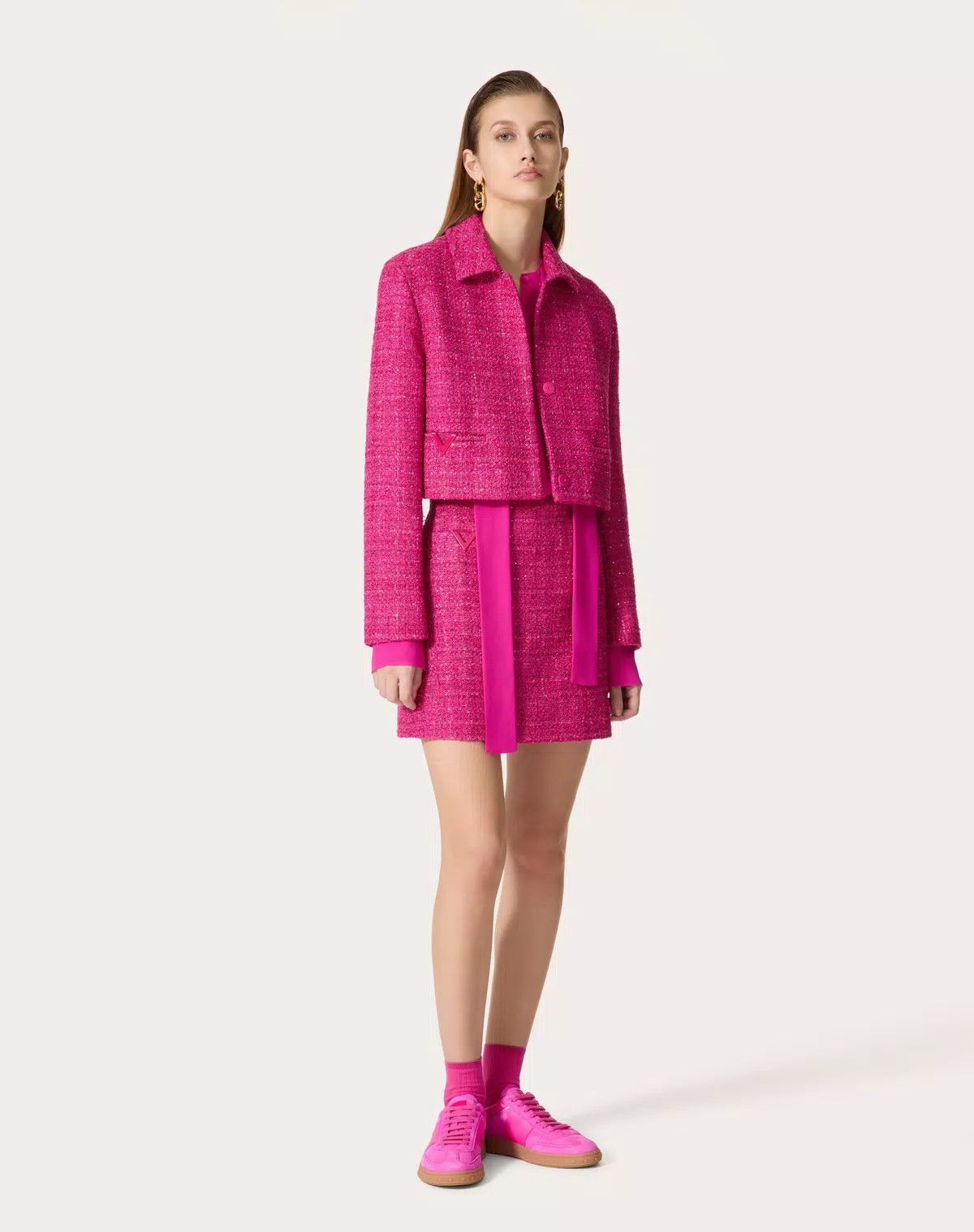 Valentino o1s1wg111125 Glaze Tweed Light Jacket in Pink Size S / US 4 / IT 40 - 2 Thumbnail