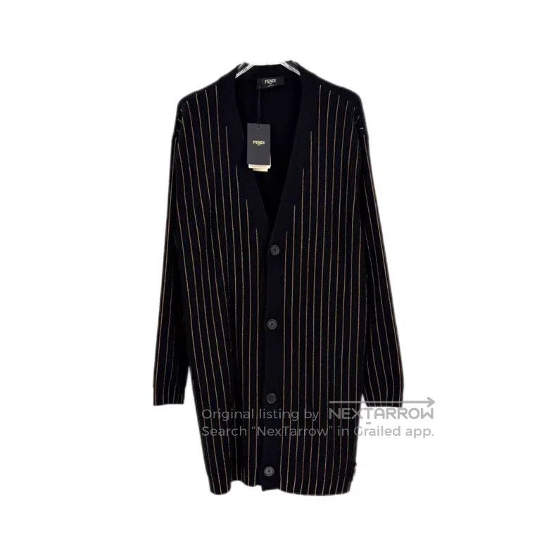 Fendi Fendi Black vertical striped gold thread cashmere cardigan Size US M / EU 48-50 / 2 - 1 Thumbnail