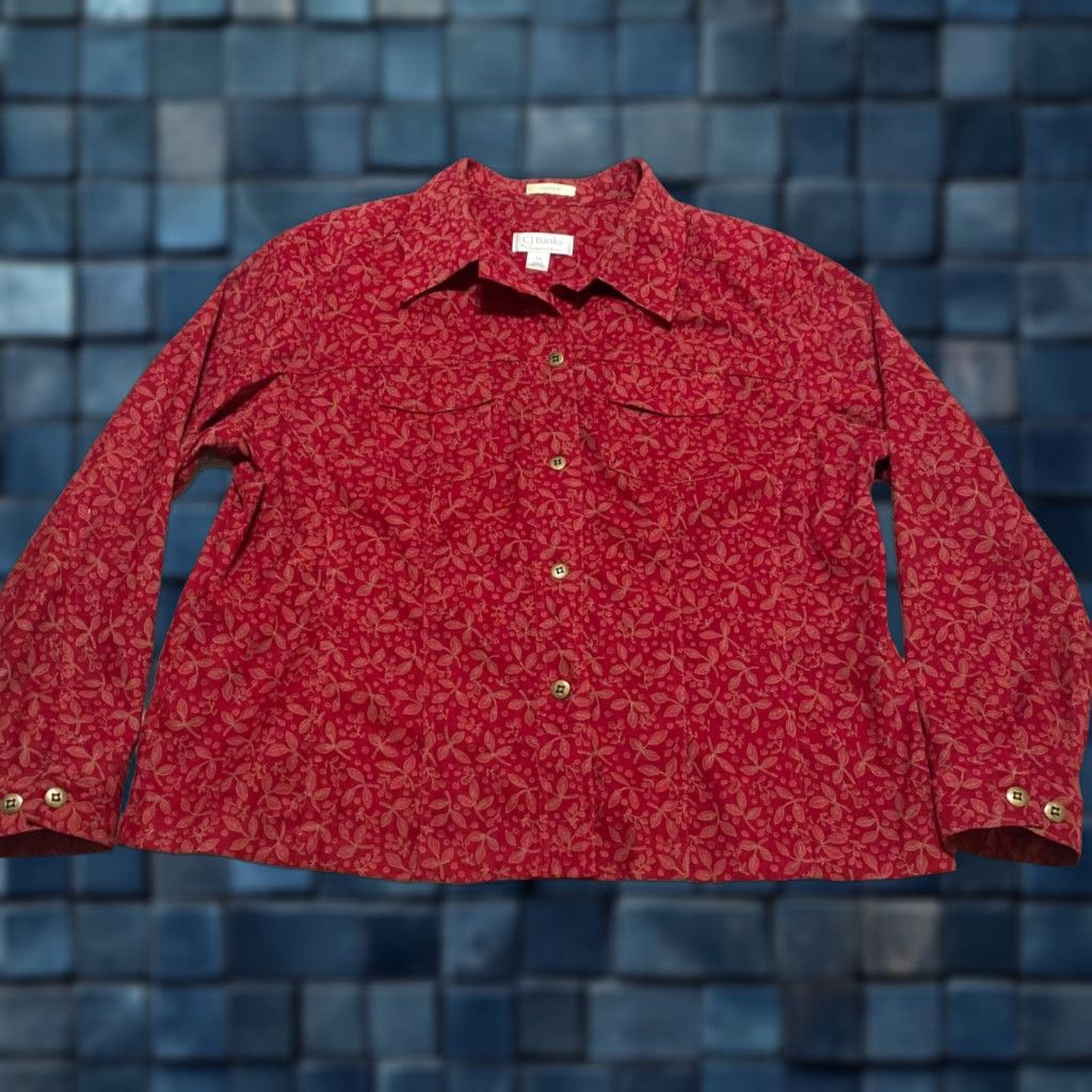 Vintage Christopher & Banks Jacket Womens 1X Plus Red Floral Button Up Short Sleeve Shoulder Pads Casual Travel Size XL / US 12-14 / IT 48-50 - 1 Thumbnail
