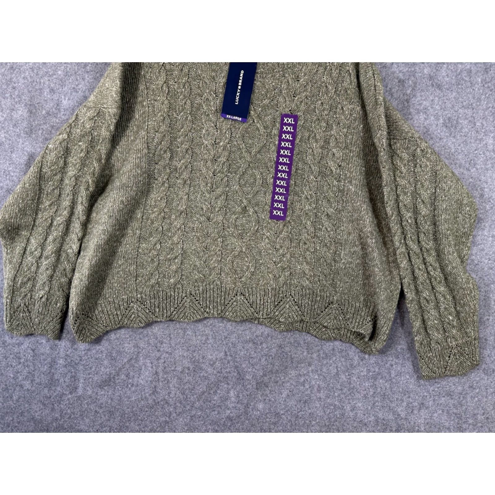 Lucky Brand Lucky Brand Sweater Womens 2XL Olive Green Cable-Knit Scalloped Hem NWT Comfort Casual Size XXL / US 16-18 / IT 52-54 - 4 Thumbnail