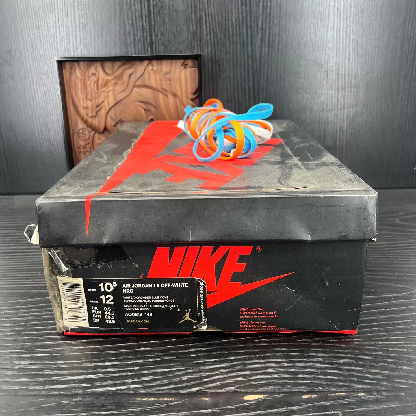 Chanel OW x Air Jordan 1 University Blue 44.5 Near Mint Size US 10.5 / EU 43-44 - 9 Thumbnail