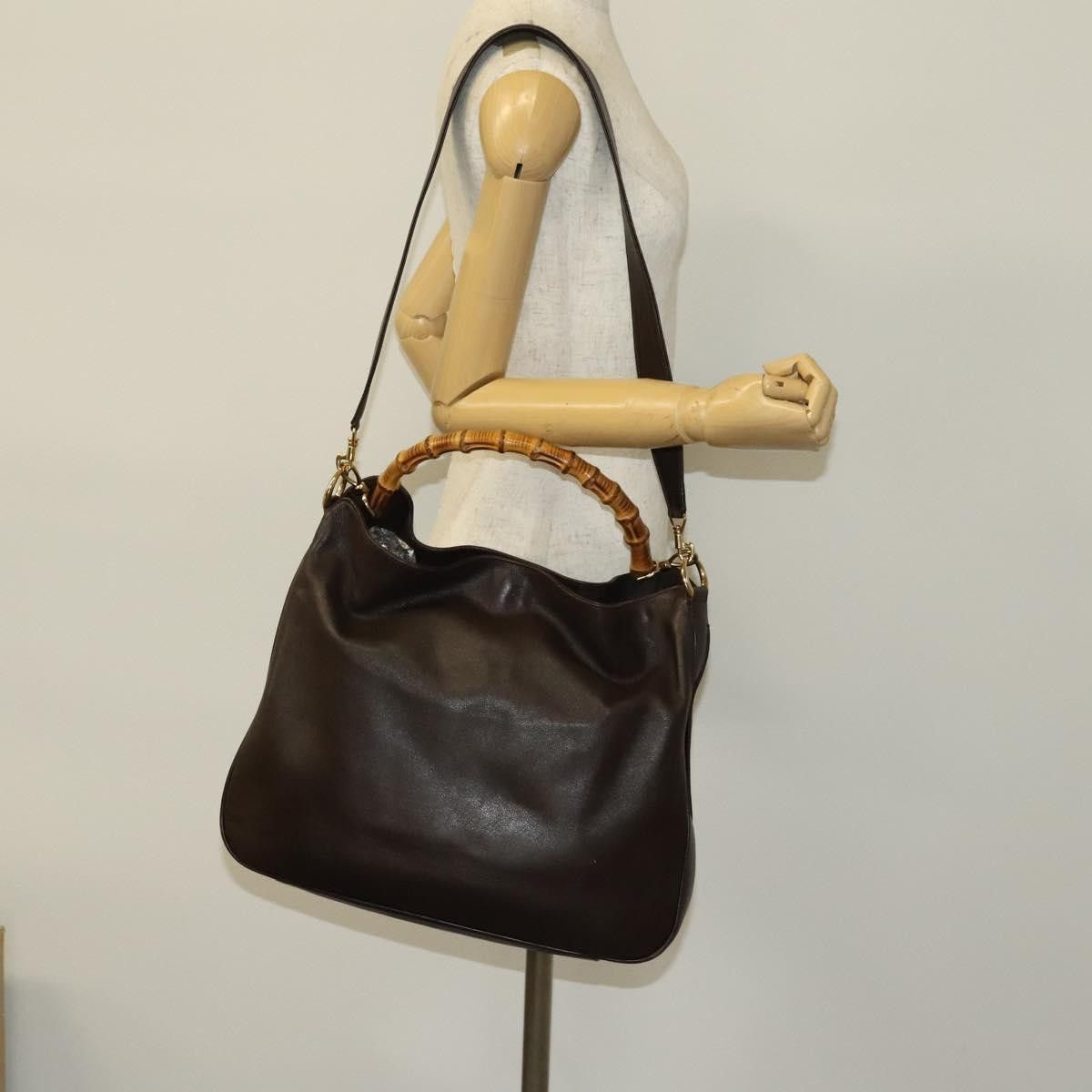 Gucci GUCCI Bamboo Shoulder Bag Leather Brown Gold Size ONE SIZE - 22 Thumbnail