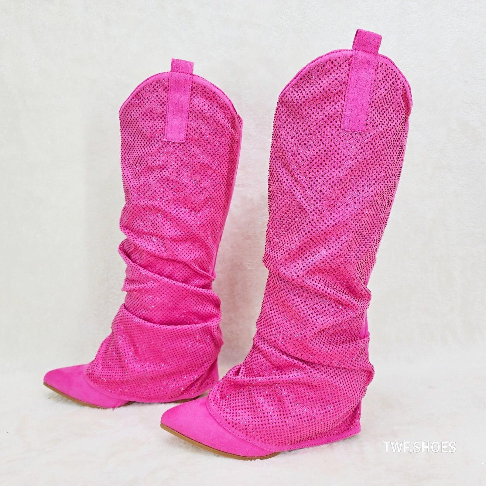 Other Country Twist Fuchsia Draped Rhinestone Fold Over Western Co Size US 9 / IT 39 - 6 Thumbnail