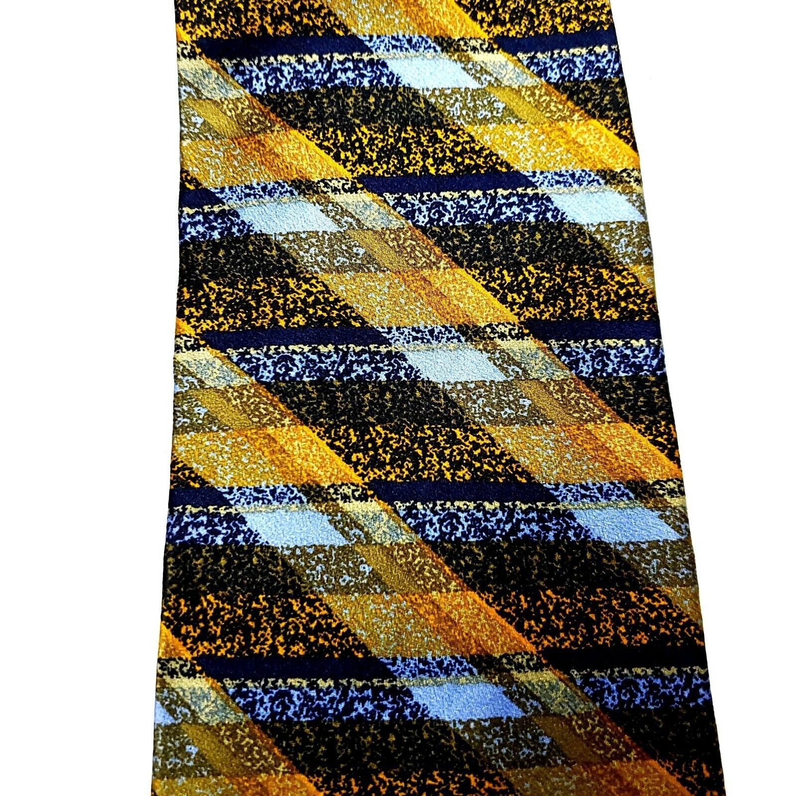 Jhane Barnes Jhane Barnes Silk Tie Print Yellow Blue Plaid Short Wide Size ONE SIZE - 2 Thumbnail