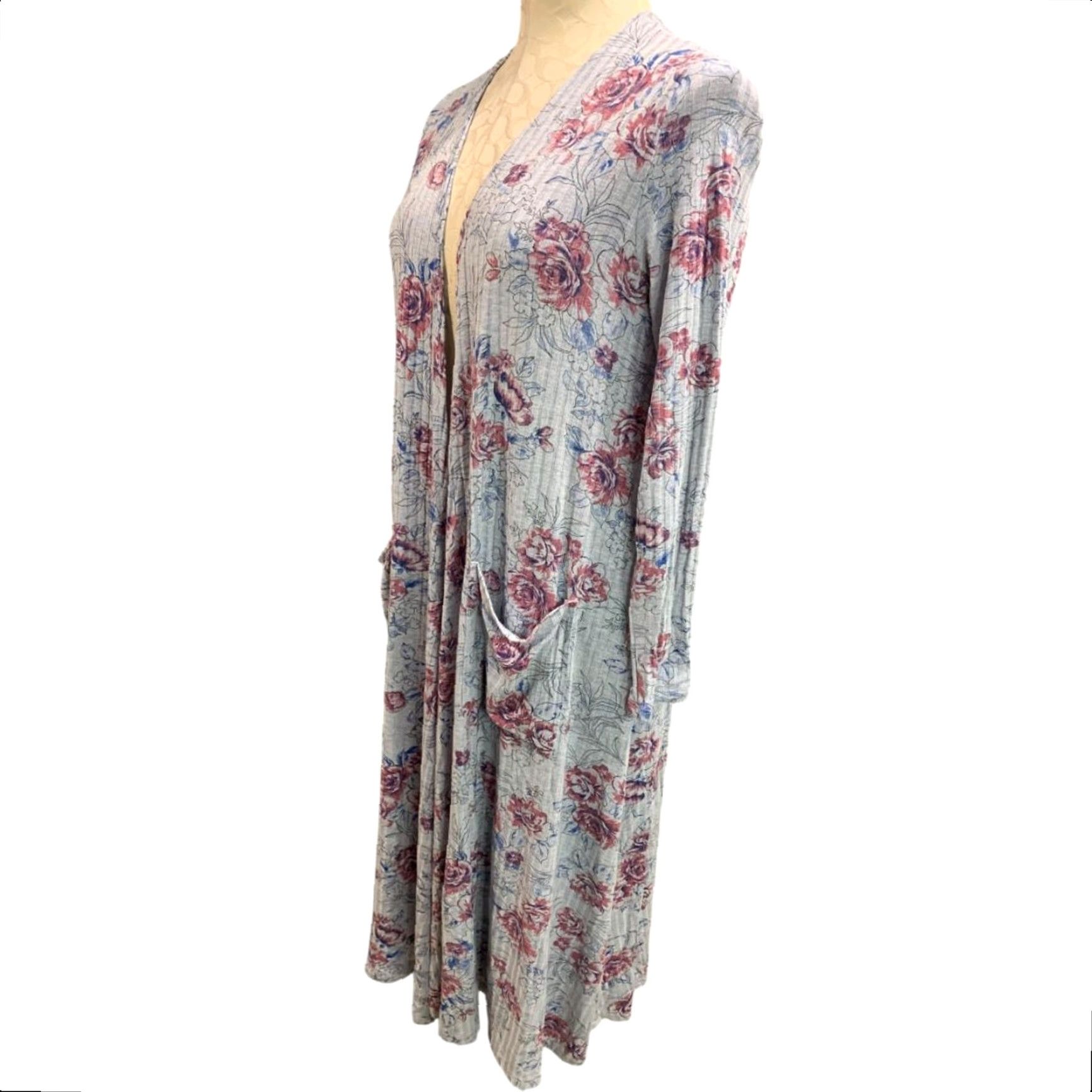 Vintage VINTAGE LuLaRoe Sarah Duster Long Cardigan Gray Floral Pockets Womens Small Cardigan Womens Gray Floral Pockets 90s? Size S / US 4 / IT 40 - 3 Thumbnail
