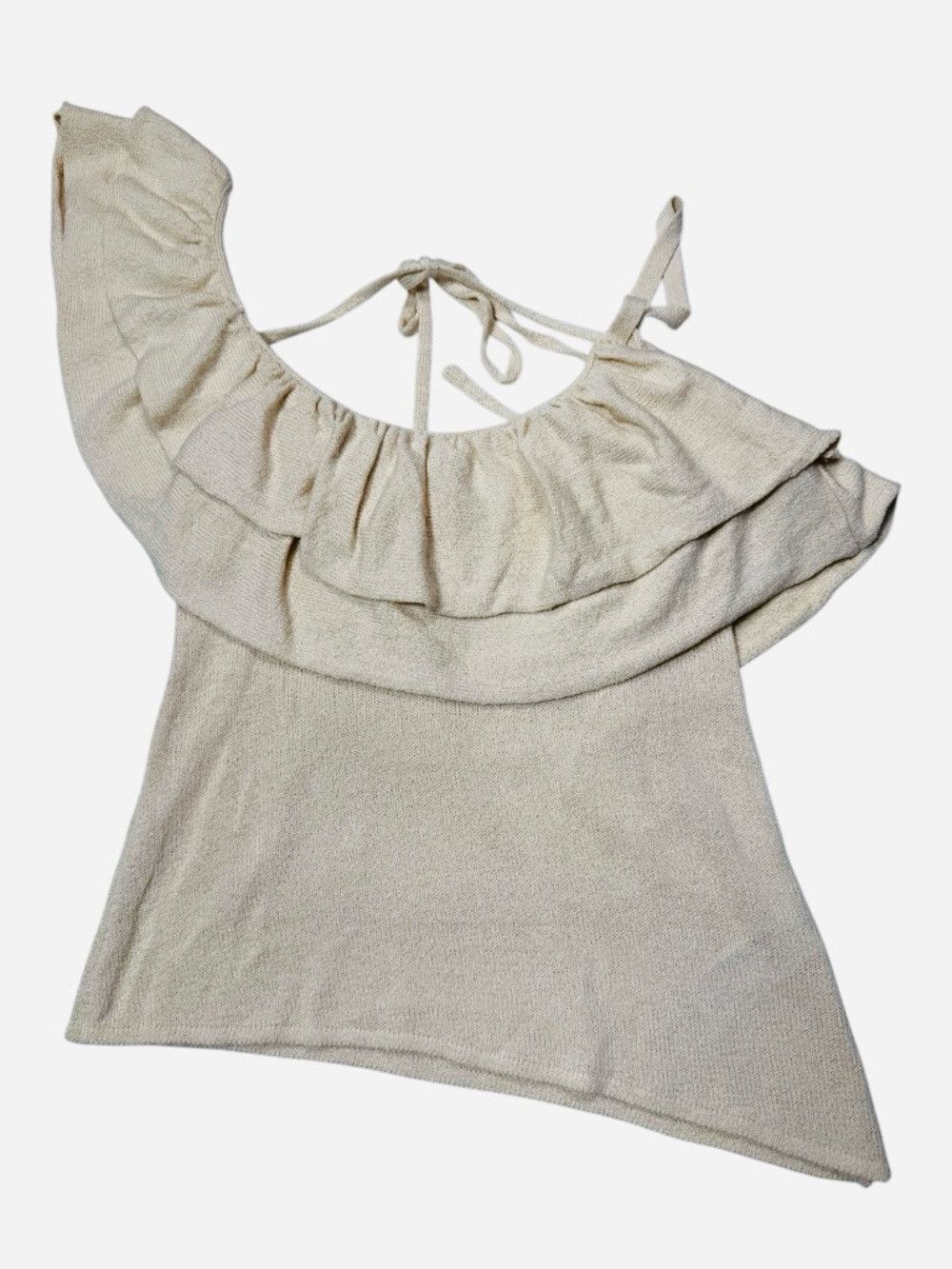 Zara New Zara Asymmetrical Ruffle Knit Beige Top Size S Size S / US 4 / IT 40 - 5 Thumbnail