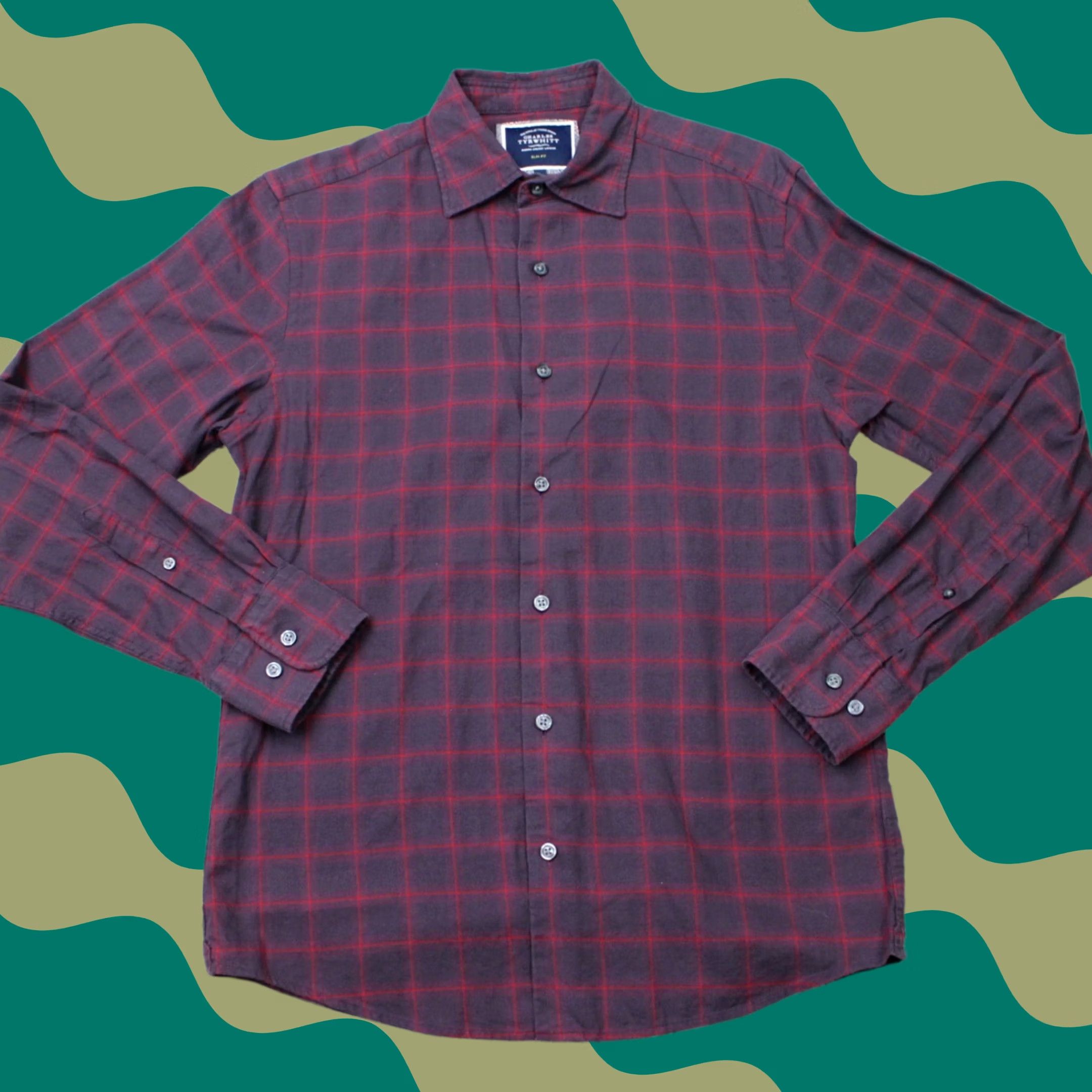 Charles Tyrwhitt Charles Tyrwhitt Shirt Mens Large Purple/Red Slim Fit Cotton/Lyocell Long Sleeve Button-Up Shirt Size US L / EU 52-54 / 3 - 1 Thumbnail