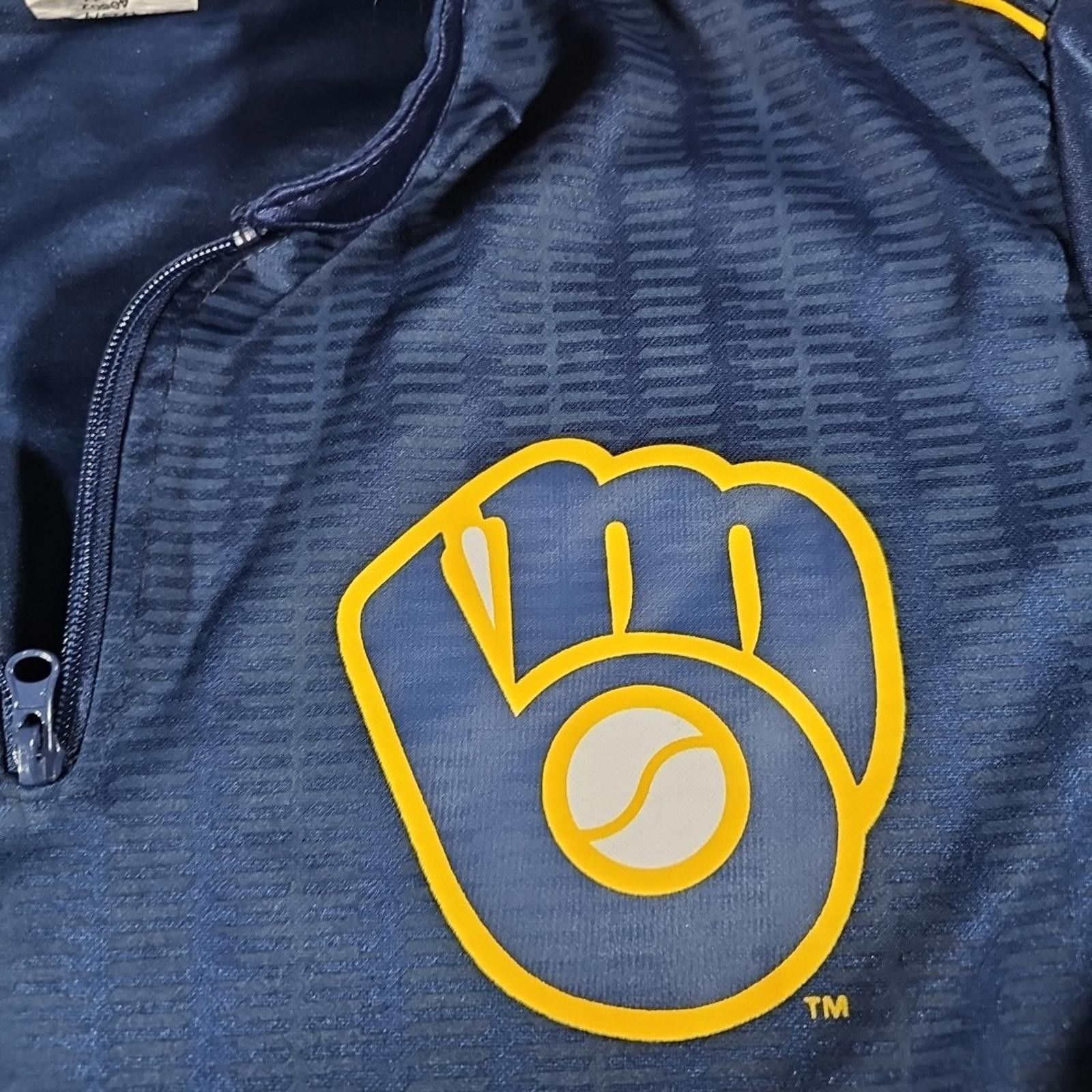 MLB Adult Milwaukee Brewers 1/4 Zip Pullover WarmUp Shirt Blue M Size US M / EU 48-50 / 2 - 2 Thumbnail