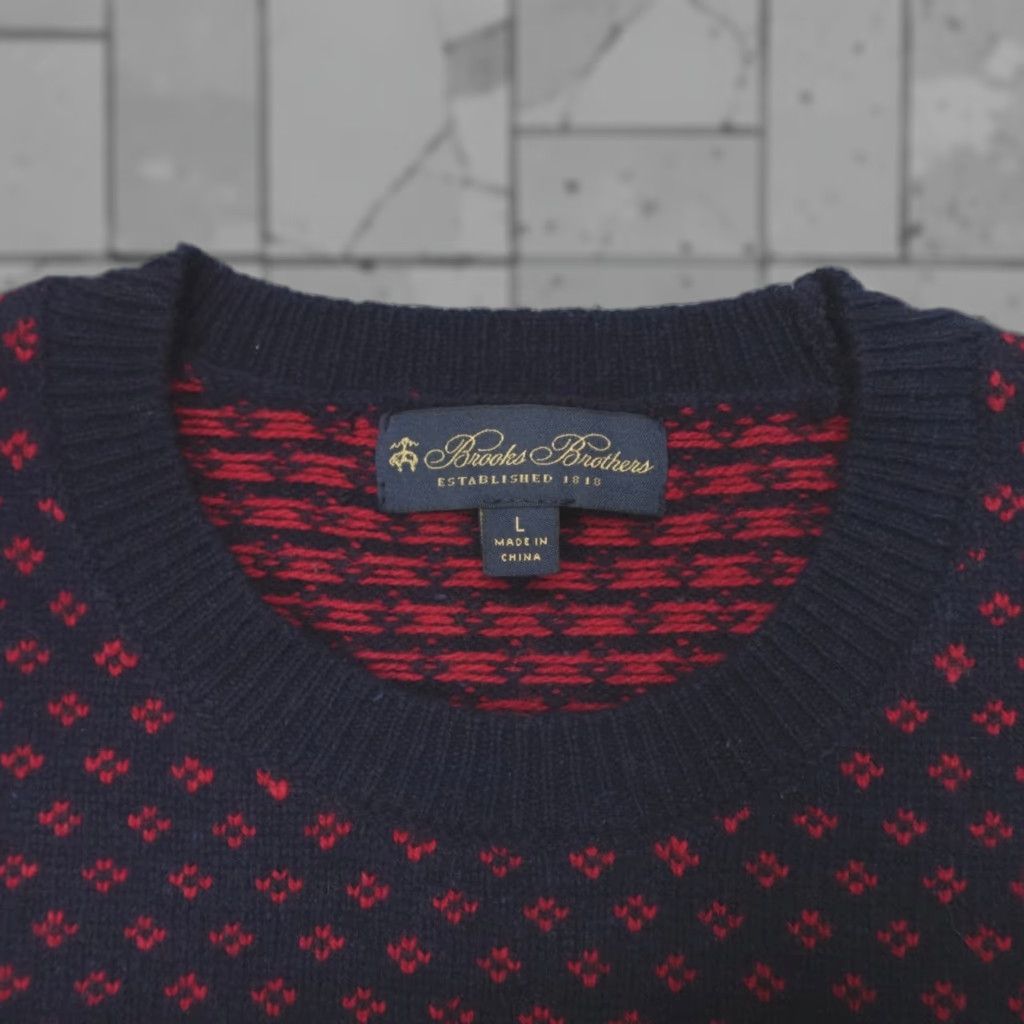 Brooks Brothers Brooks Brothers Sweater Crewneck Merino Wool Fair Isle Blue Red Mens L Regular Knit Casual Holiday 90s Pullover Size US L / EU 52-54 / 3 - 1 Thumbnail