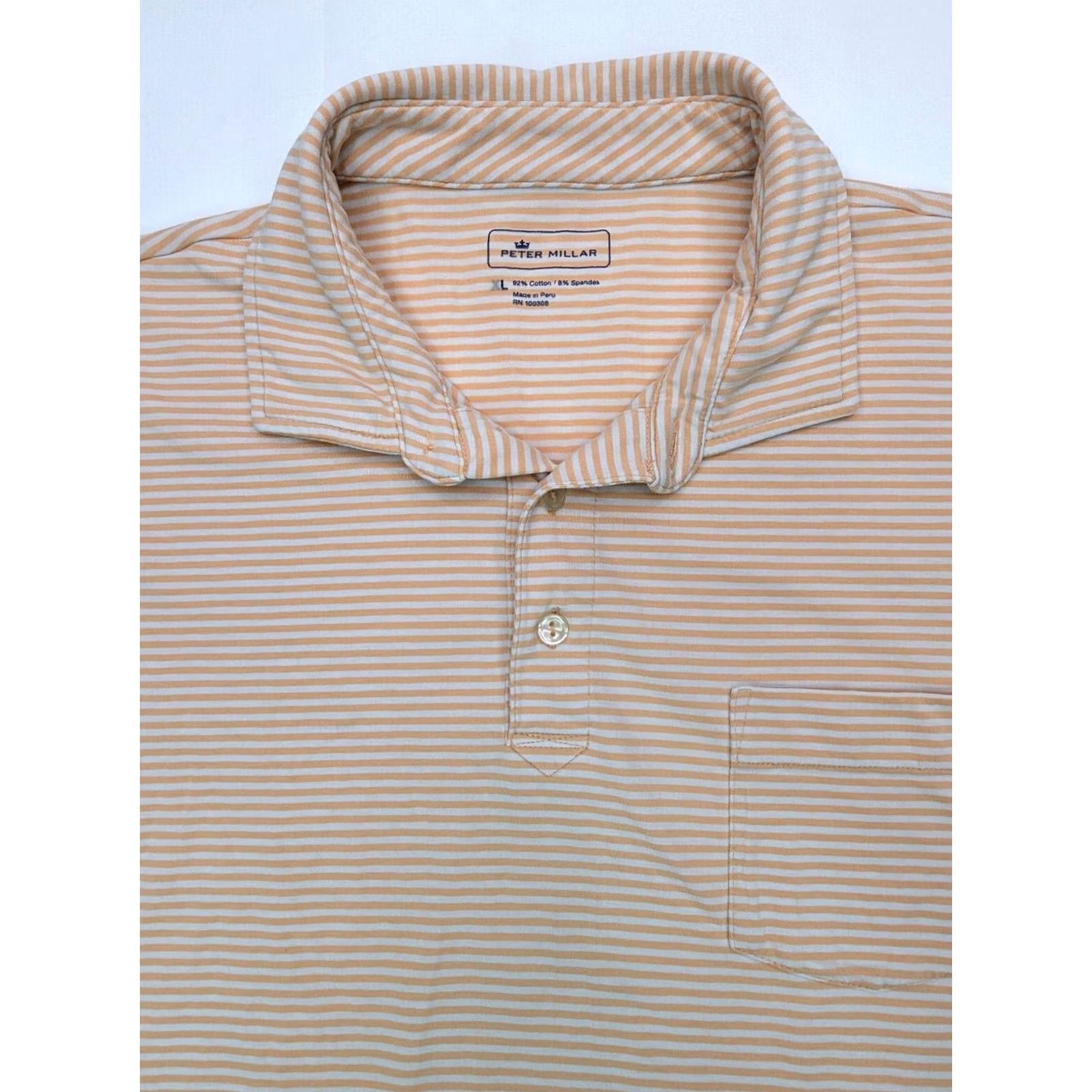 Peter Millar Peter Millar Golf Polo Shirt Men L Orange White Striped Performance Stretch Shirt Size US L / EU 52-54 / 3 - 3 Thumbnail