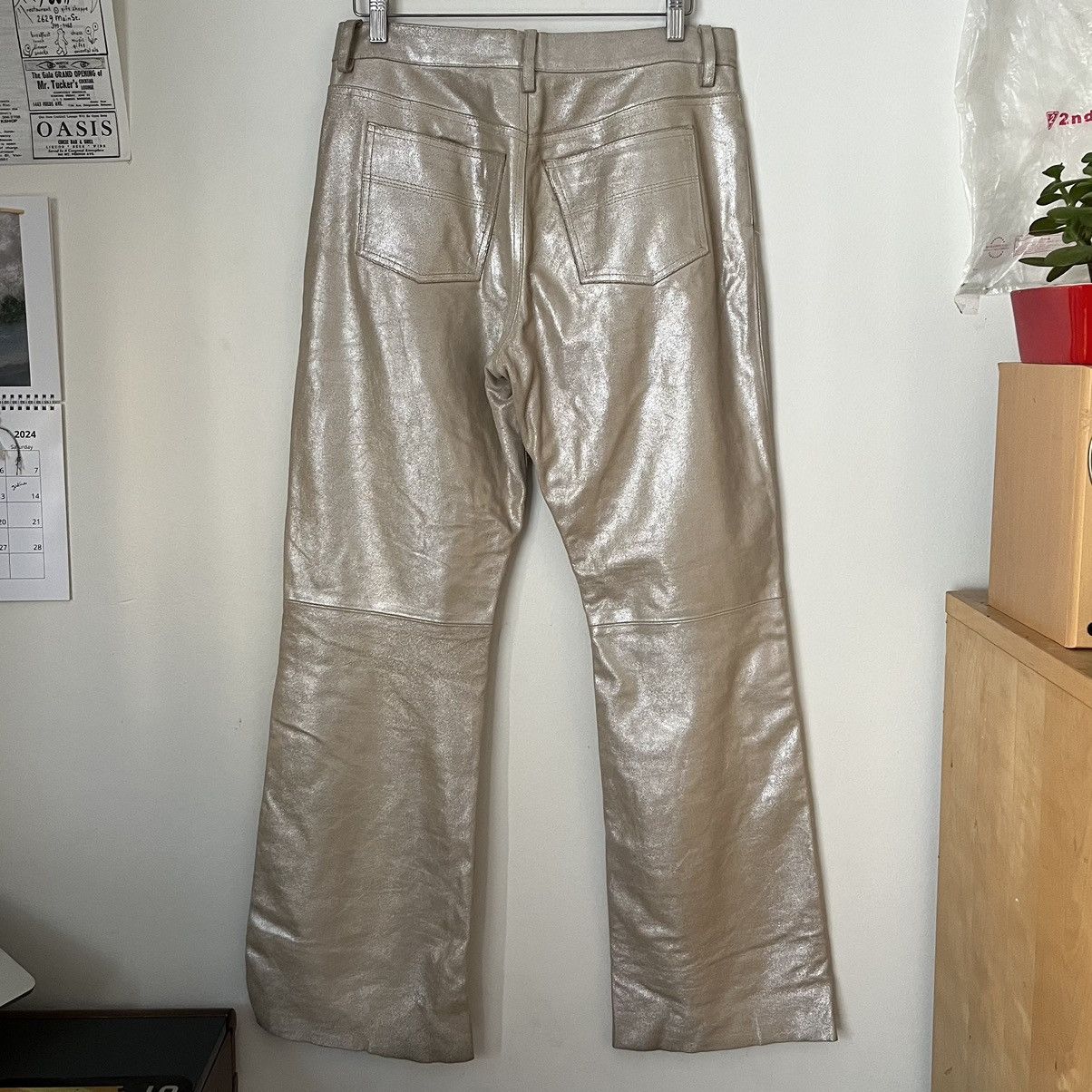 Express Vintage Express World Brand Champagne Leather Pant Size US 31 - 2 Thumbnail