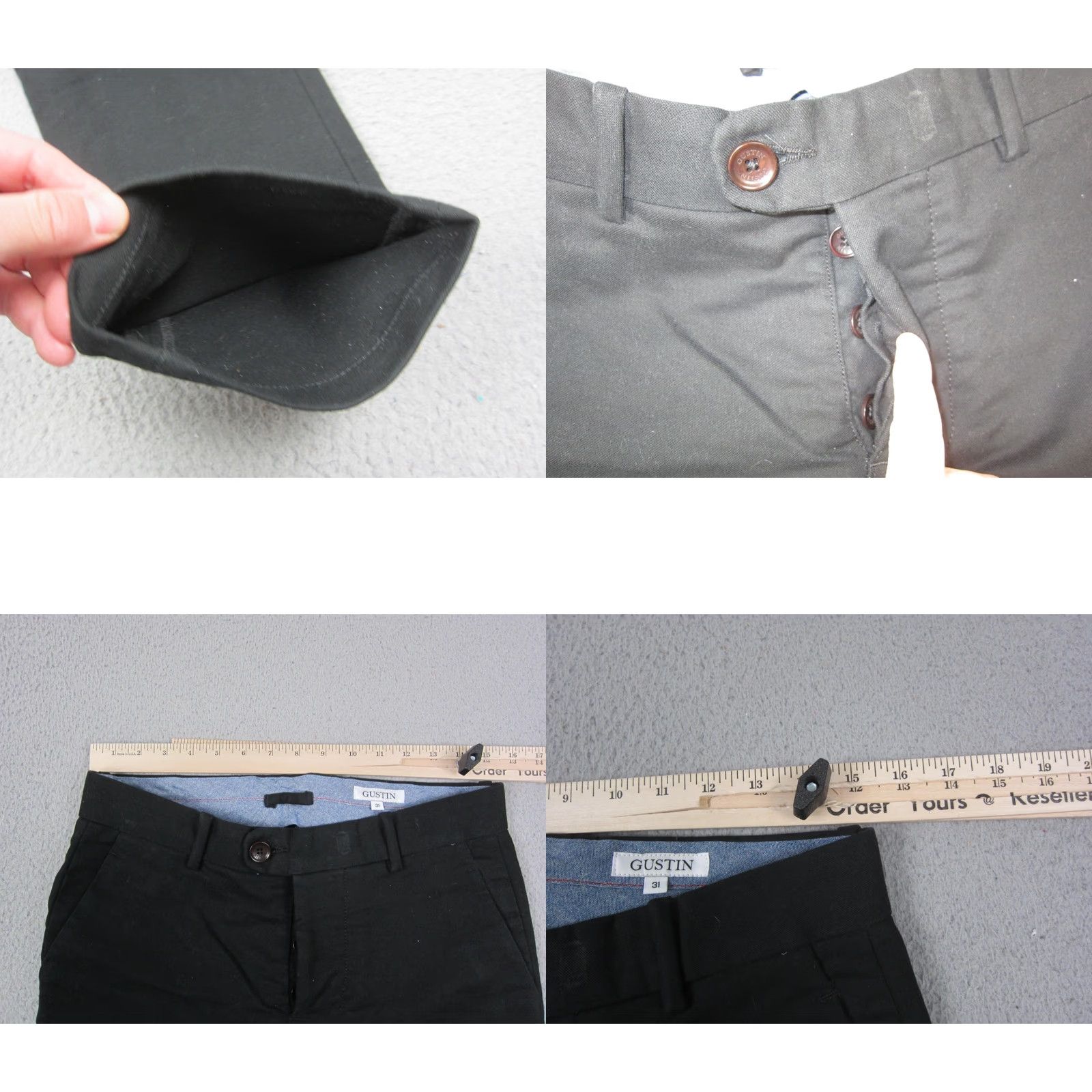 Gustin Gustin Pants Mens 31 Black Slim Straight Chino Button Fly Made in USA Size US 31 - 8 Thumbnail