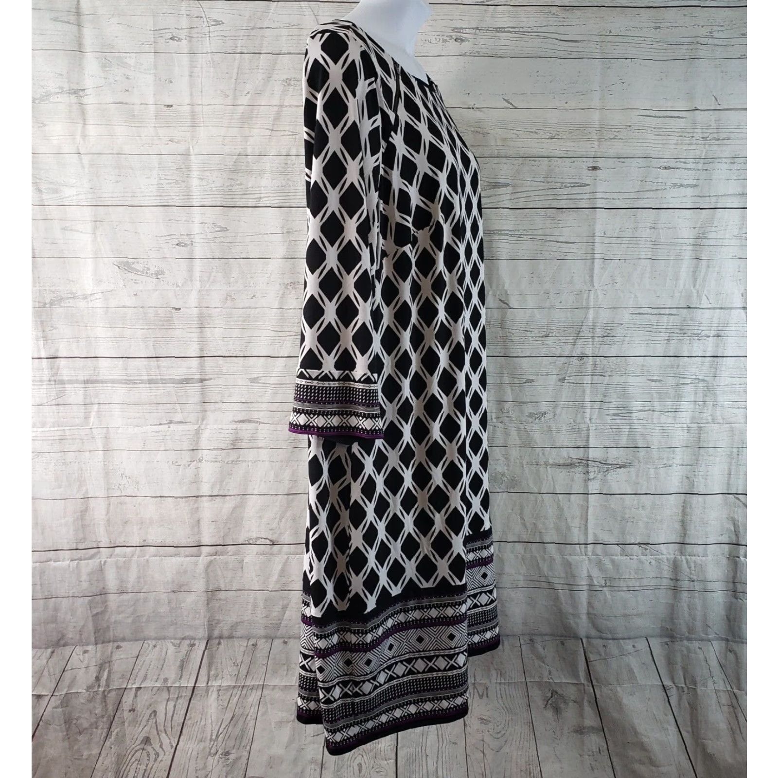 Vintage 41Hawthorn Dress Geometric 3X Black White 3/4 Sleeve Knee Length Womens Size XXL / US 16-18 / IT 52-54 - 3 Thumbnail