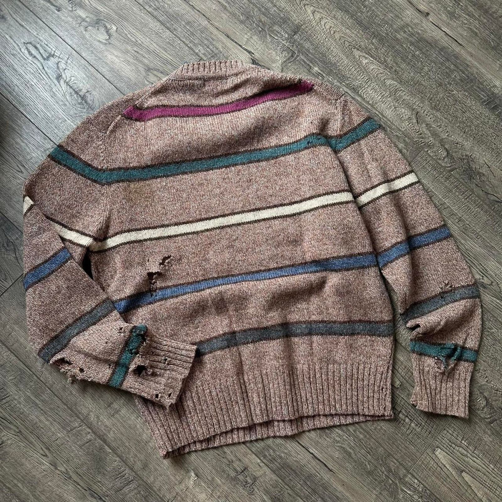 Vintage Perfect Vintage 80s Thrashed Grunge Striped Wool Sweater Size US XL / EU 56 / 4 - 7 Thumbnail