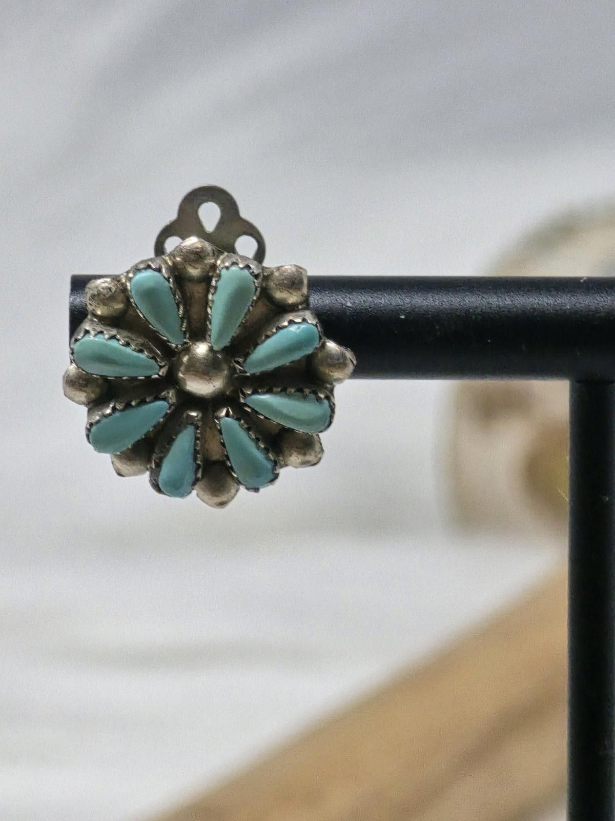 Other Vintage Zuni 925 Silver Turquoise Petit Point Earrings Size ONE SIZE - 2 Thumbnail