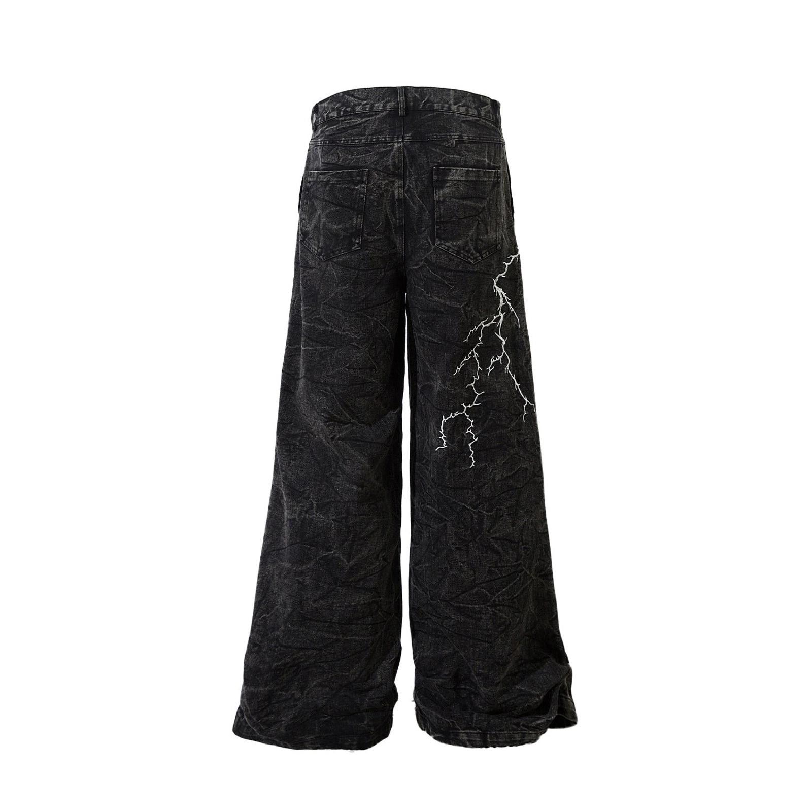 Vintage Lightning Embroidered Washed Loose Long Denim Jeans Size US 32 / EU 48 - 5 Thumbnail