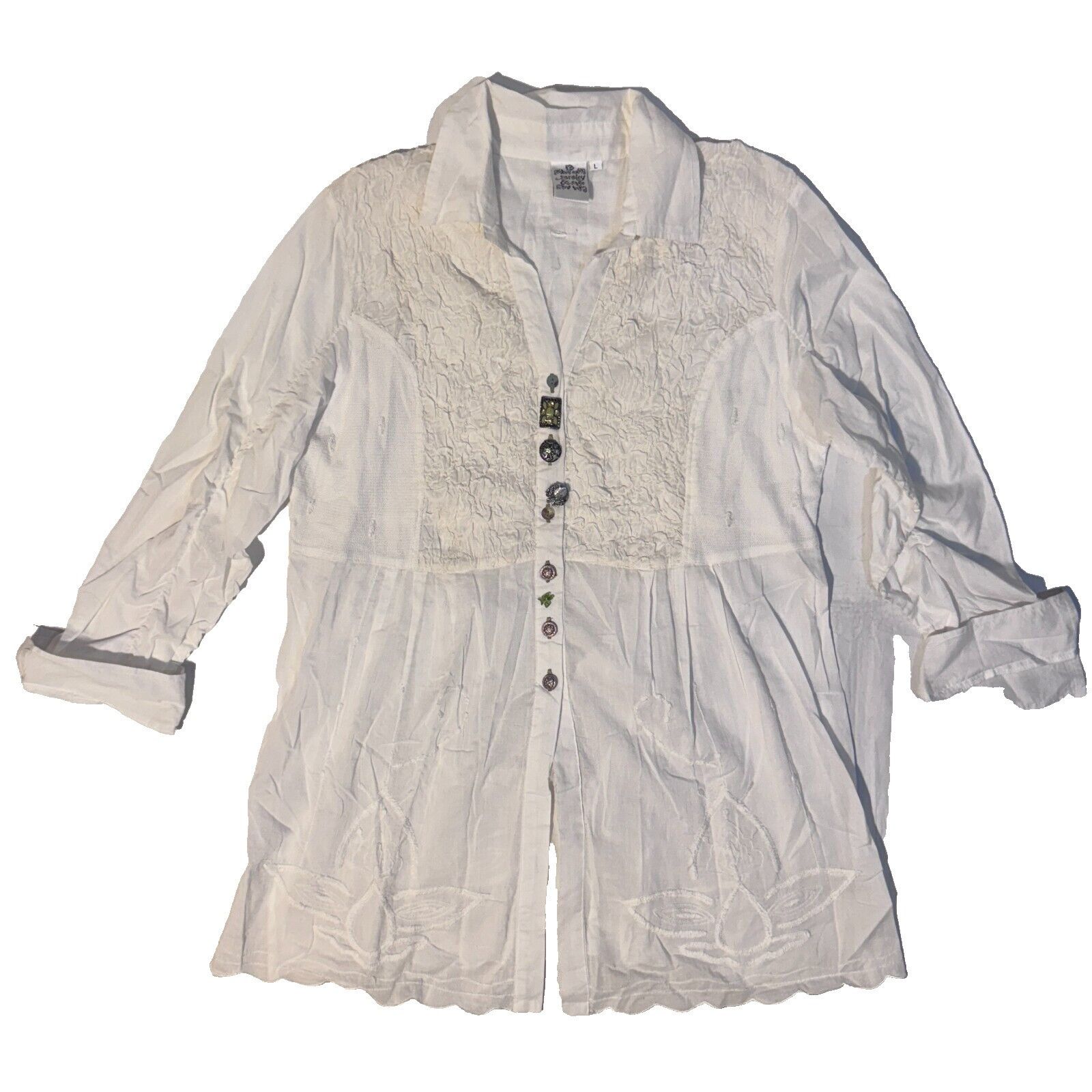 Other Parsely & Sage Gemstone Button Shirt Blouse Size L Artsy Emb Size L / US 10 / IT 46 - 1 Thumbnail