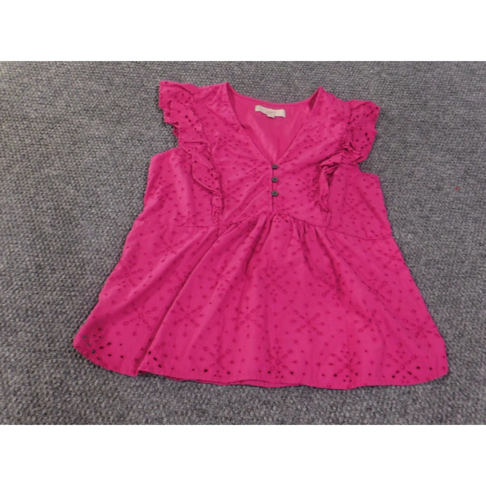 Loft LOFT Blouse Womens Small Pink Ruffle Eyelet Flutter Sleeve Button Top Summer Size S / US 4 / IT 40 - 4 Thumbnail