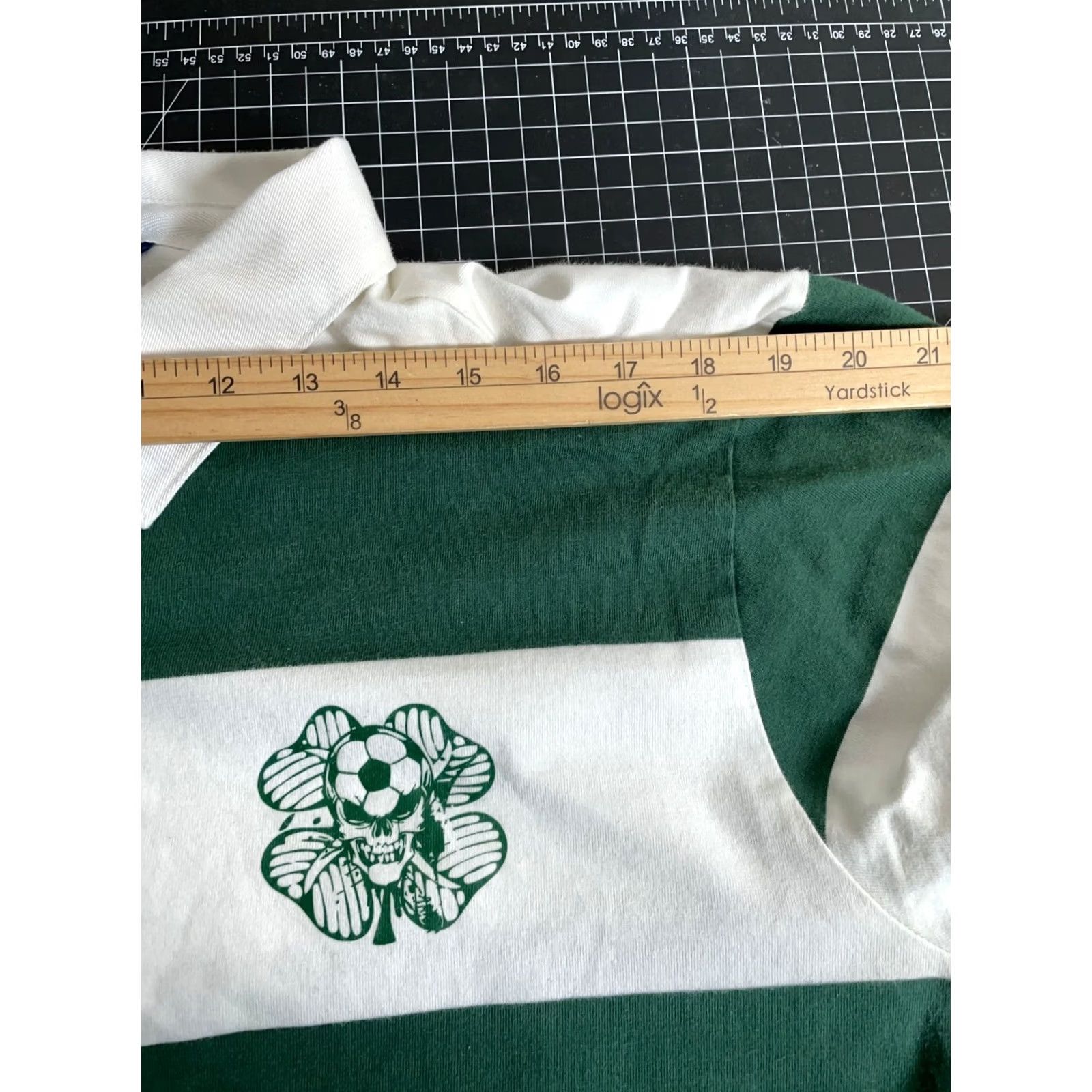 Vintage Sport-Tek Rugby Shirt Men XL White Green Striped Skull Four Leaf Clover Print Polo Size US XL / EU 56 / 4 - 7 Thumbnail