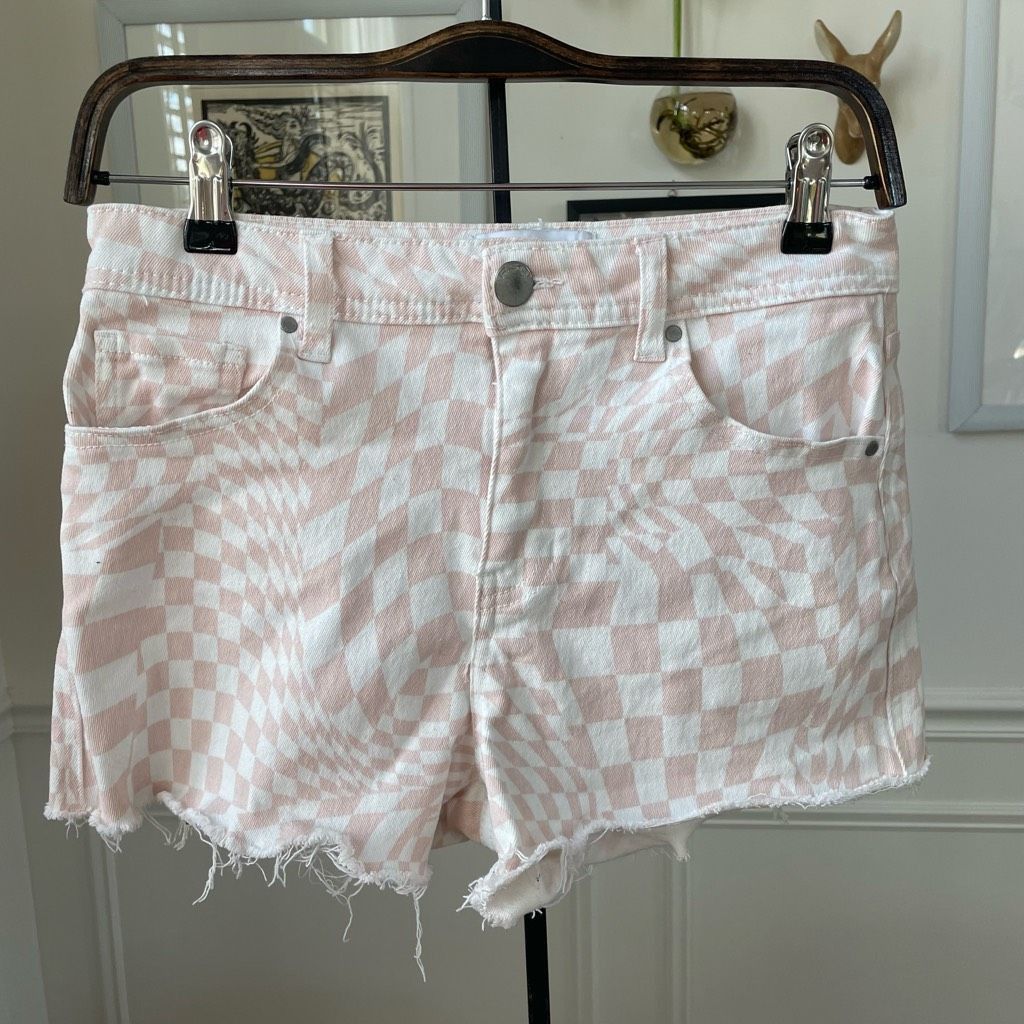 Rsq RSQ Pink White Psychedelic Grid Cutoff Denim Shorts 25 Size 25" / US 0 / IT 36 - 1 Thumbnail