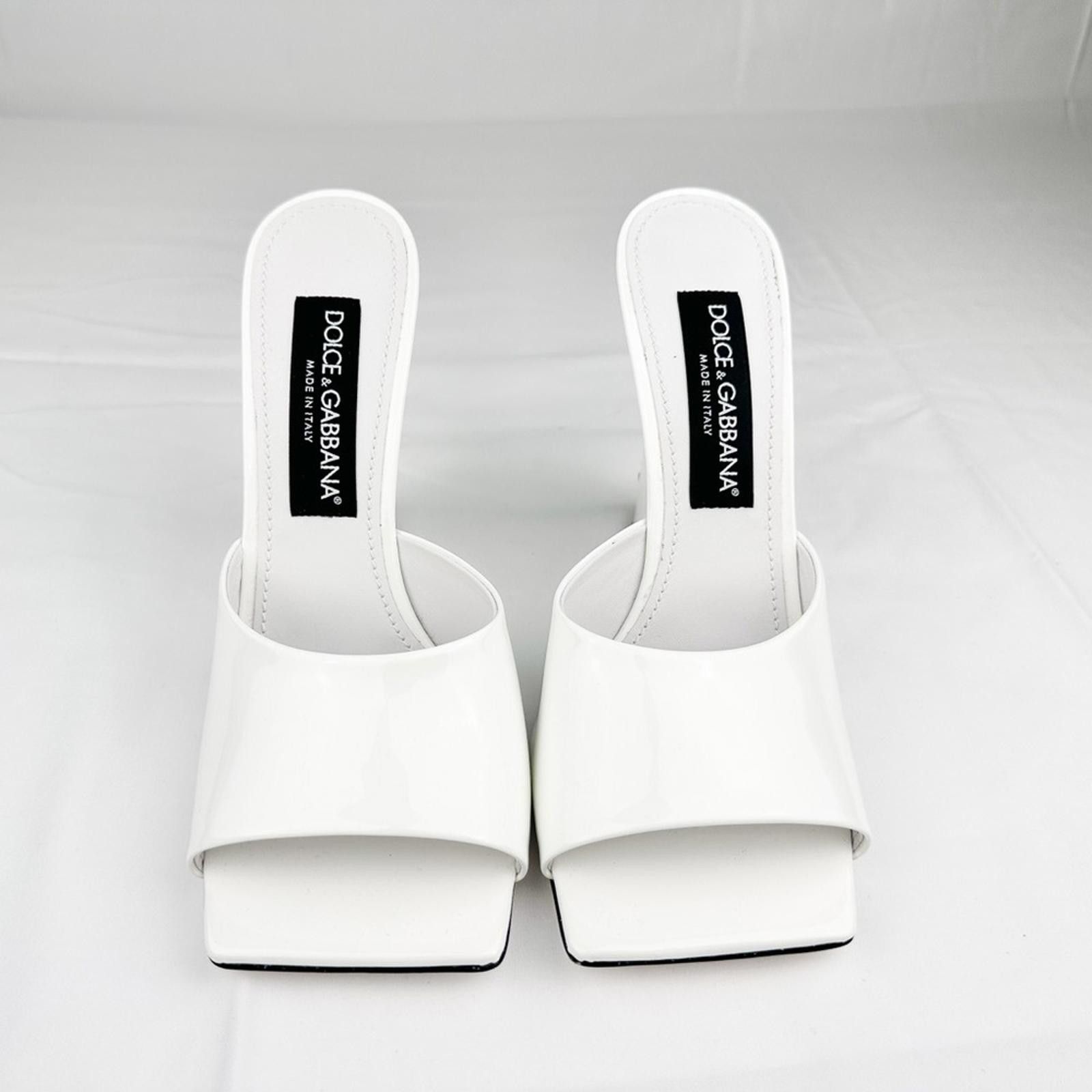 Dolce & Gabbana White Patent Leather Mules Square Toe New EU 39 Size US 9 / IT 39 - 1 Thumbnail