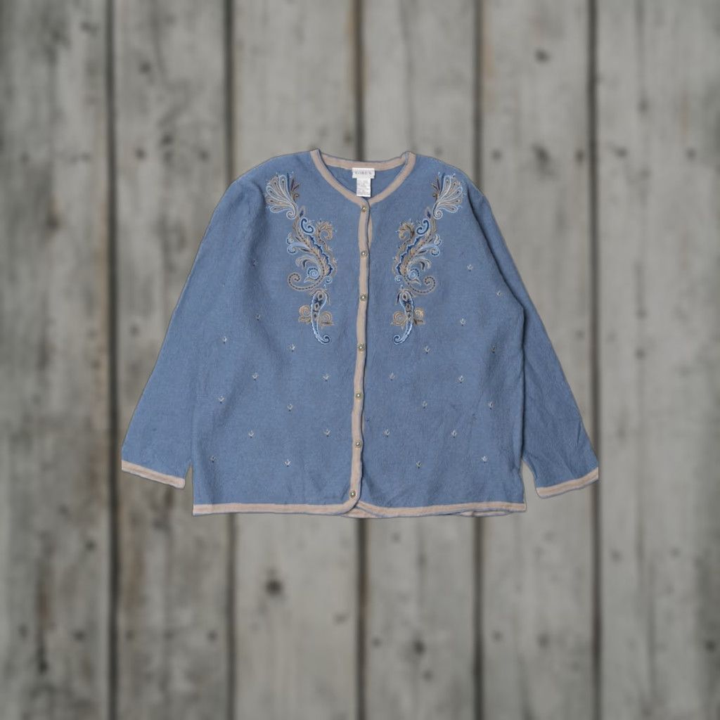 Vintage VINTAGE Koret Cardigan Sweater Blue X-Large Wool / Rayon Embroidered Button-Up Shirt Size XL / US 12-14 / IT 48-50 - 1 Thumbnail