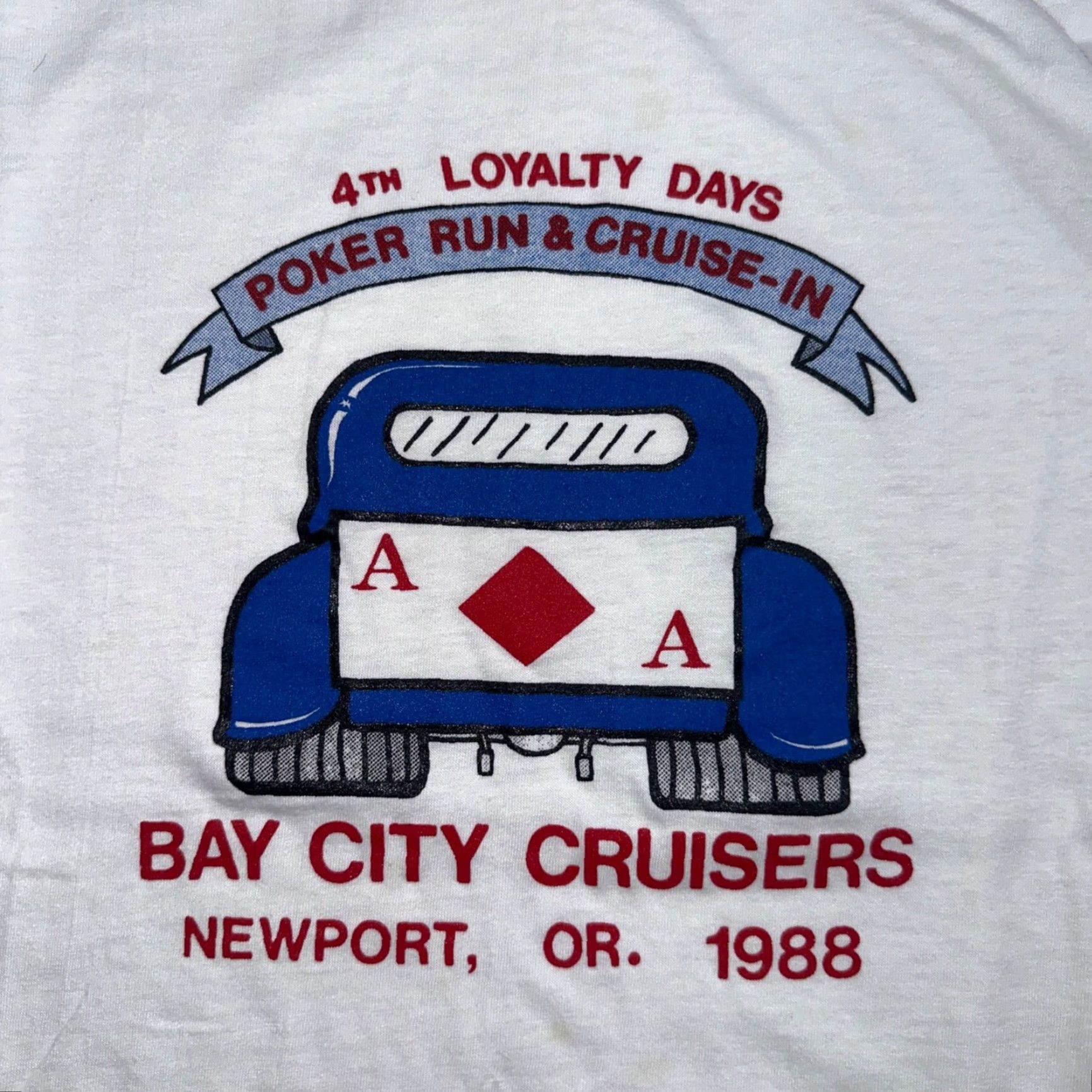Vintage VINTAGE T-Shirt Men White 80s 70s 90s Poker Run Newport Oregon VTG Cars Ace Diamond Gamble Cars Cool Graphic Print Crew Neck Short Sleeve L Size US L / EU 52-54 / 3 - 2 Thumbnail