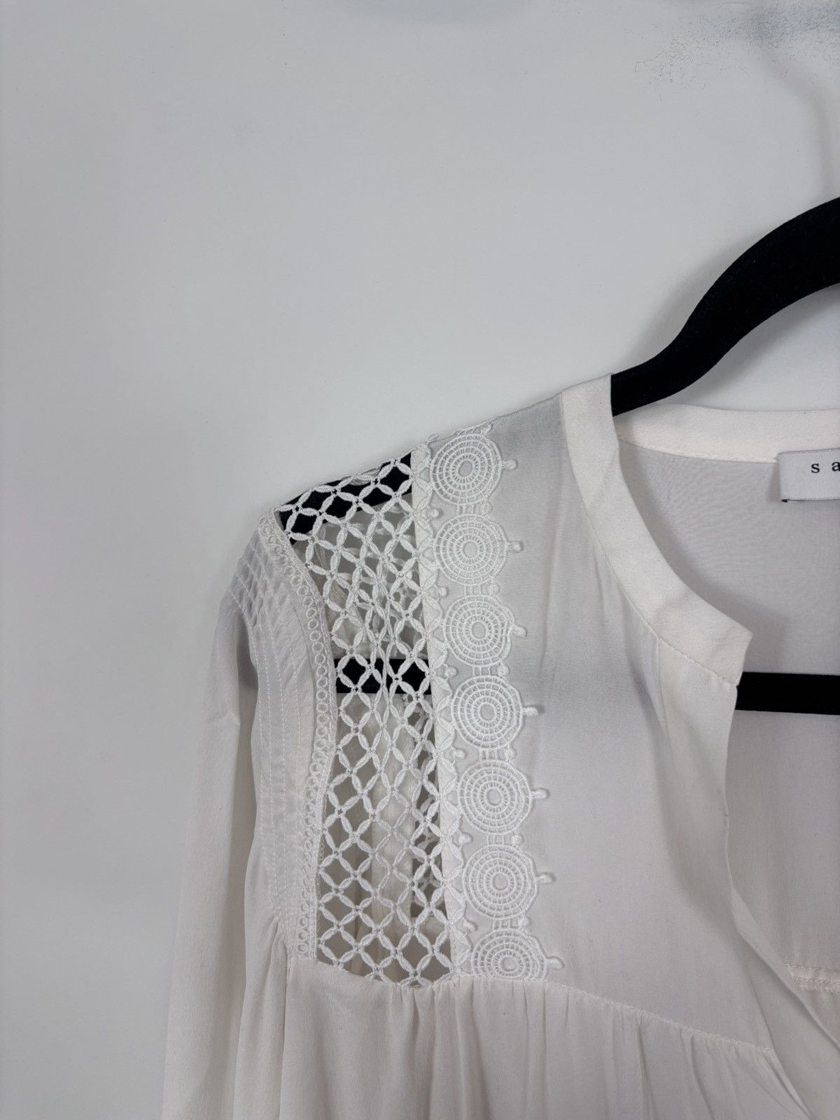 Sandro Sandro H18 Tommy NWT Women’s White Silk Long Sleeve Blouse Size S / US 4 / IT 40 - 5 Thumbnail