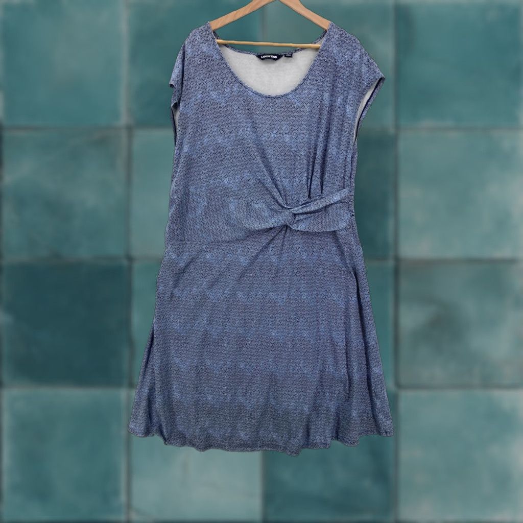 Lands' End Lands' End Dress Womens 2X Blue Wave Print Knot Front Scoop Neck Stretch A-Line Size XXL / US 16-18 / IT 52-54 - 1 Thumbnail