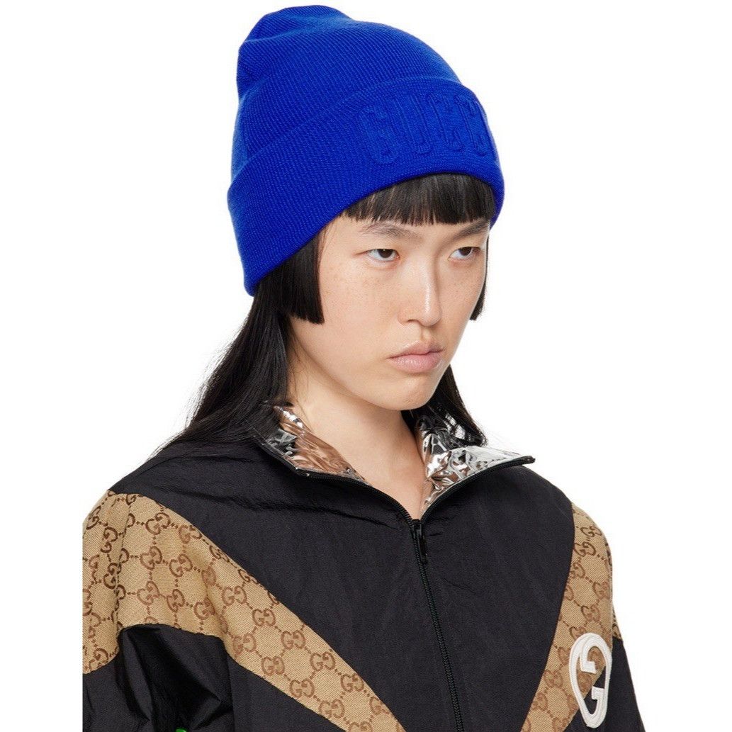Gucci NWT GUCCI blue wool beanie hat with logo Size 58 cm / Medium Size ONE SIZE - 2 Thumbnail