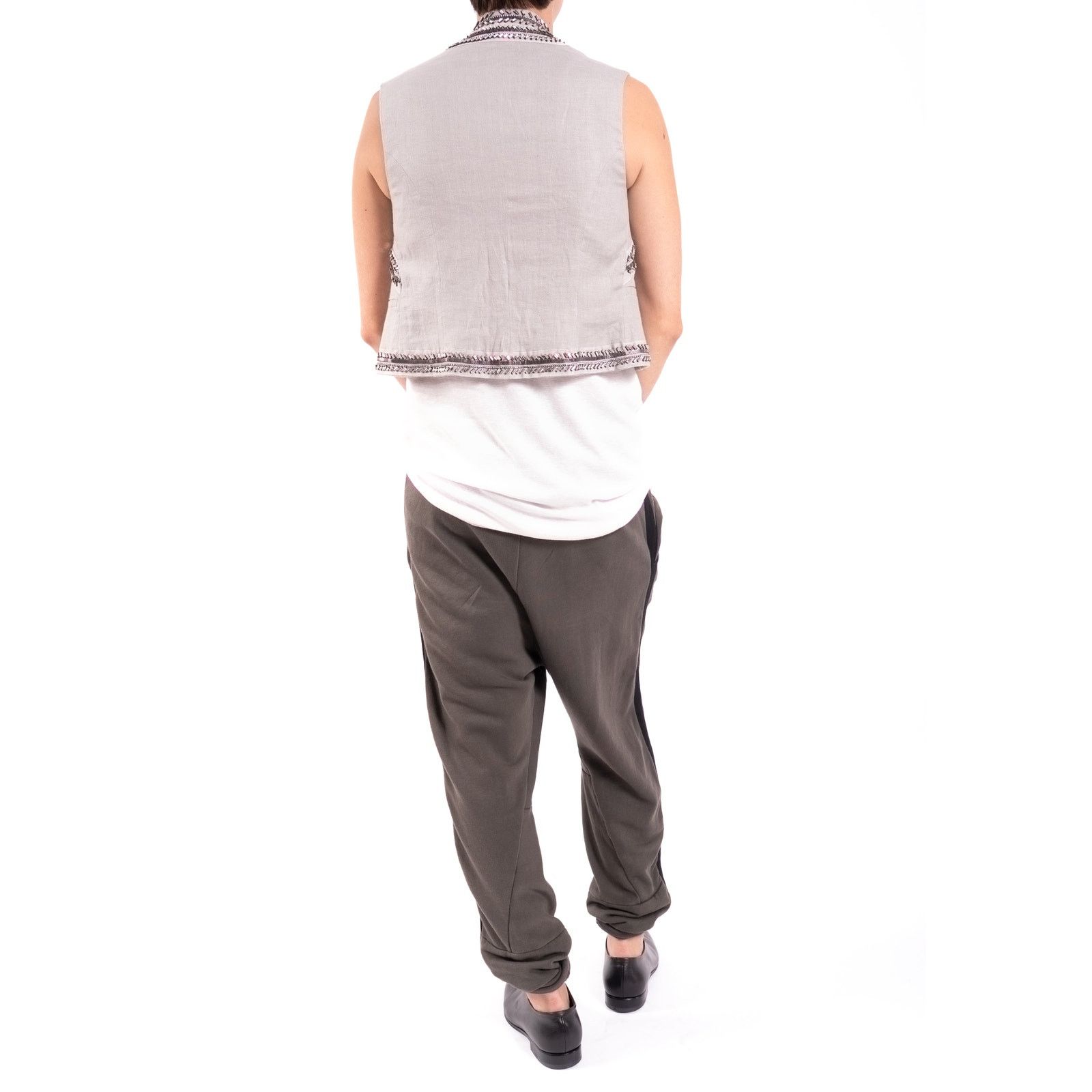 Haider Ackermann SS20 Open Waistcoat with Crystals in Grey Linen Size 44R - 5 Thumbnail