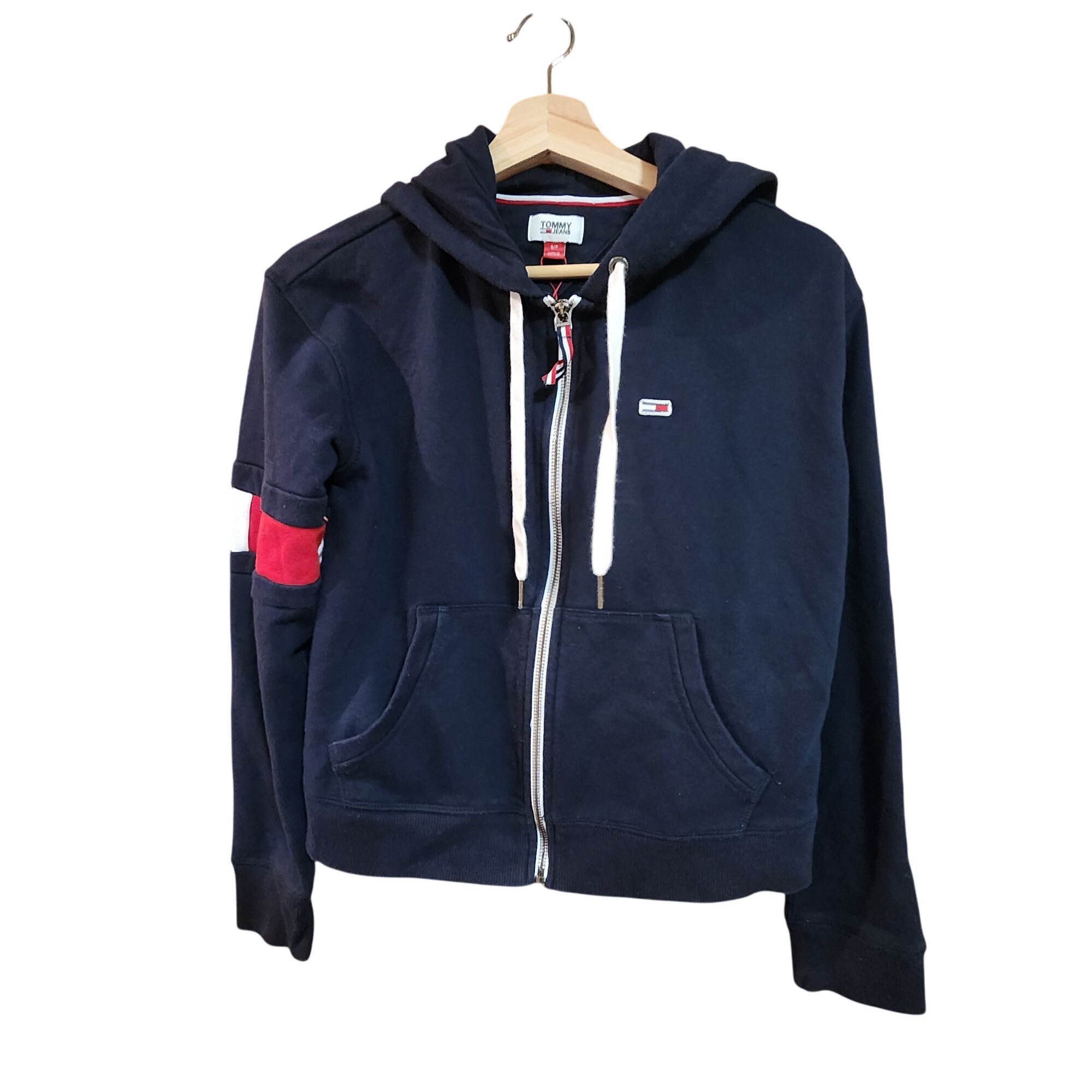 Tommy Jeans Tommy Jeans Navy Hoodie Sweatshirt With Red & White Stripes Size S / US 4 / IT 40 - 1 Thumbnail