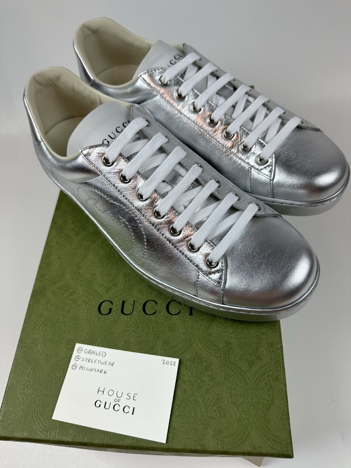 Gucci Gucci Silver GG Ace Sneakers Size US 11 / EU 44 - 6 Thumbnail