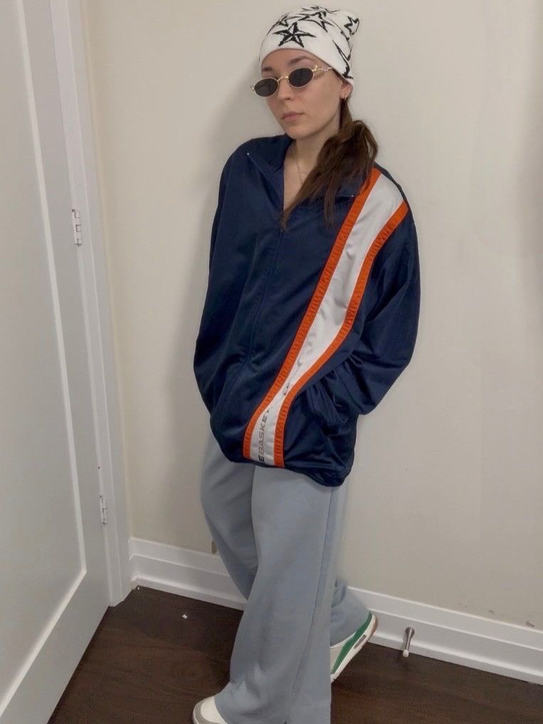 Nike Y2K Nike Navy Blue Lined Orange & White Hip Hop Track Jacket Size US L / EU 52-54 / 3 - 1 Thumbnail