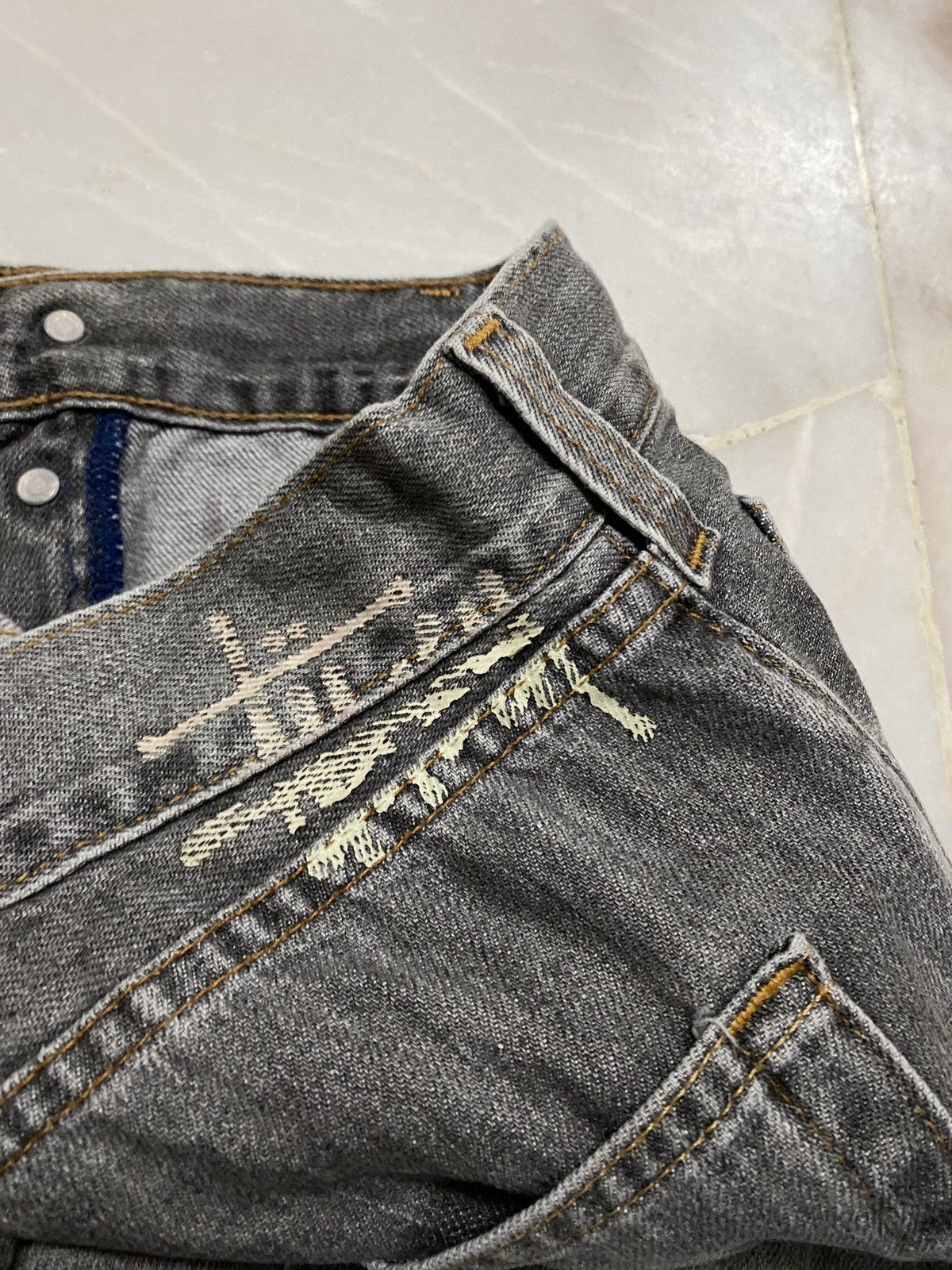 Stussy × Vintage Baggy💥90s Stussy Authentic Workgear Washed Faded Ripped jean Size US 33 - 24 Thumbnail