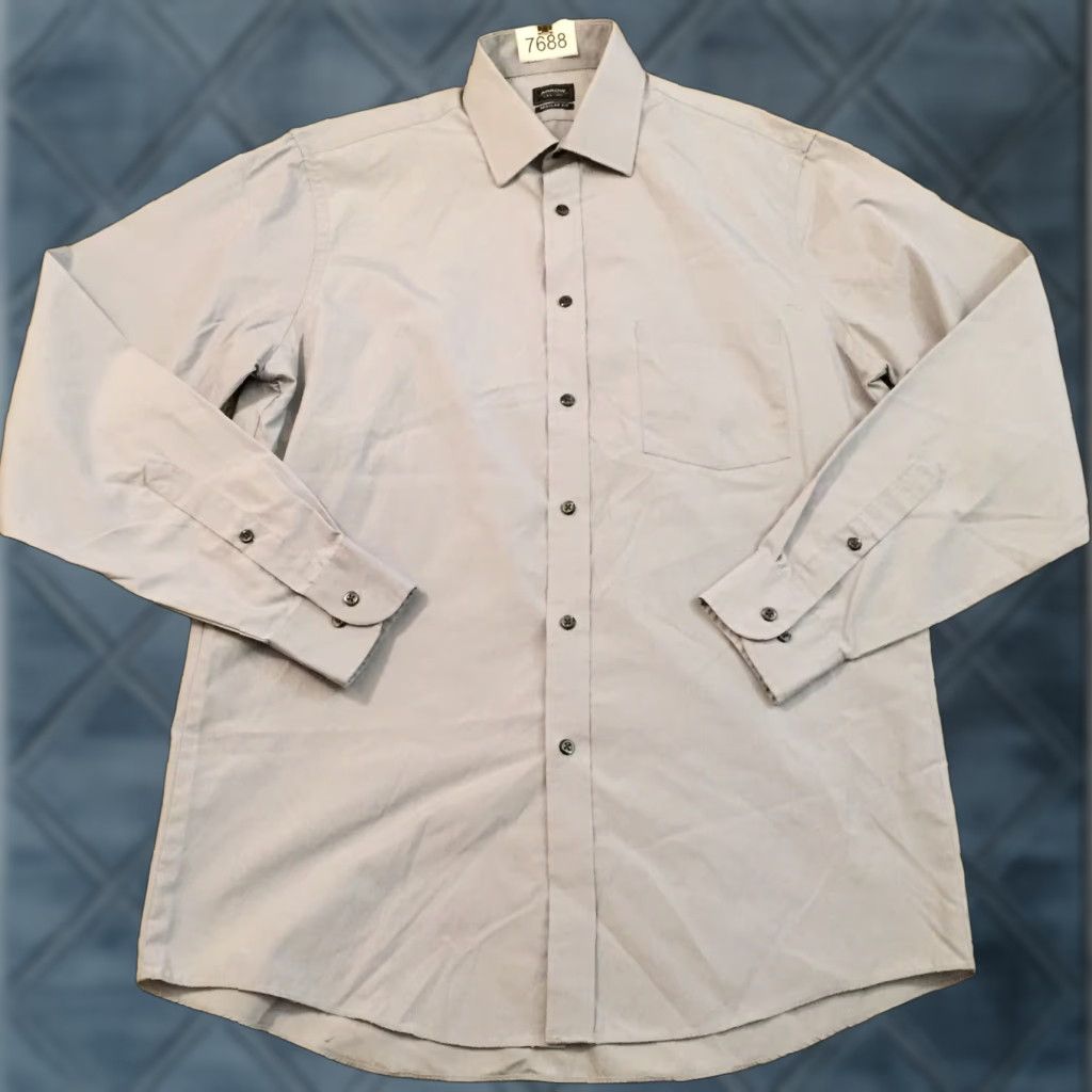 Arrow Arrow Shirt Mens Medium Solid Gray Long Sleeve Button Up Regular Fit Size US M / EU 48-50 / 2 - 1 Thumbnail