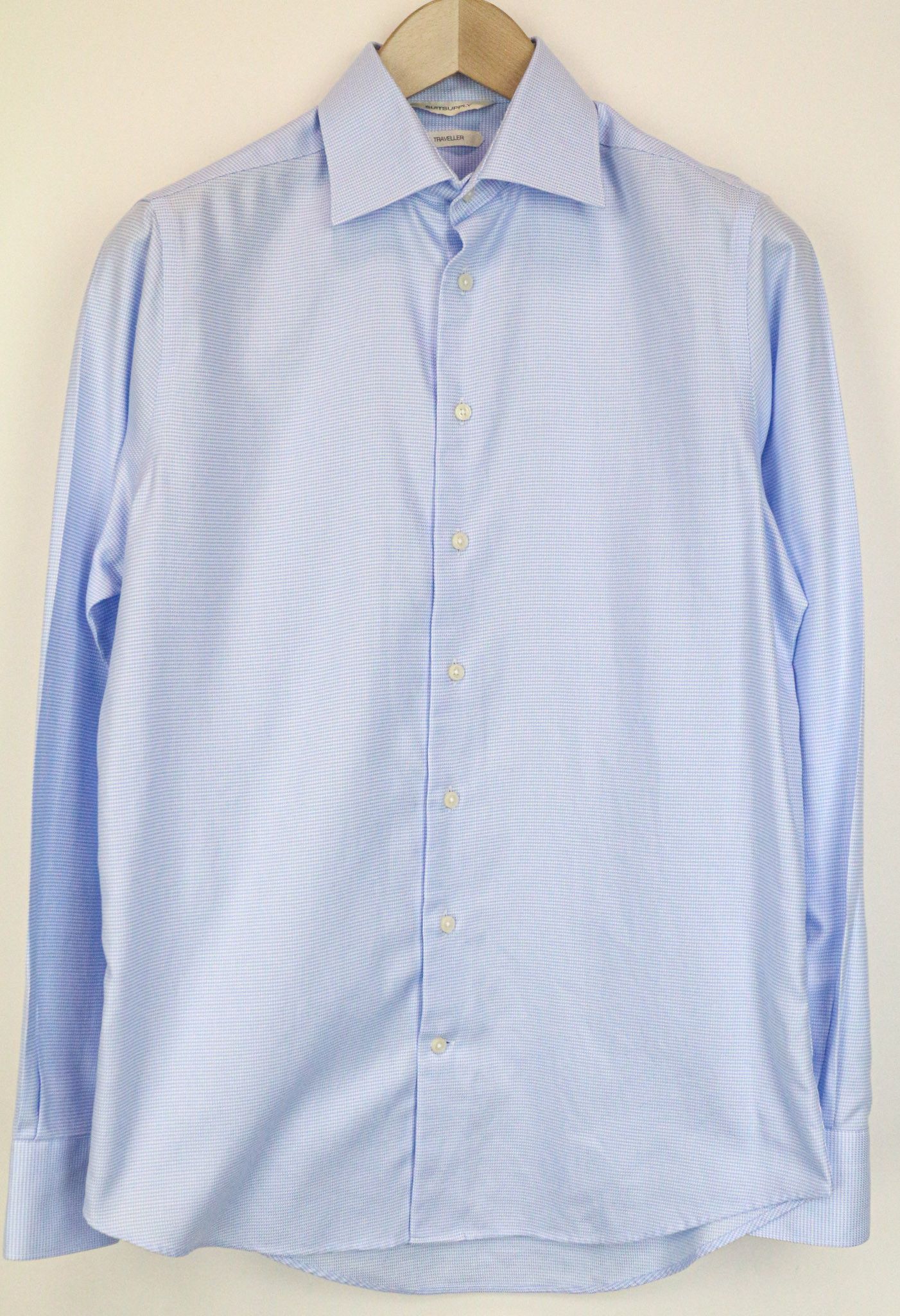 Suitsupply TRAVELLER 37/14 1/2 Slim Blue Cotton Twill Shirt 76242 Size 38R - 1 Thumbnail