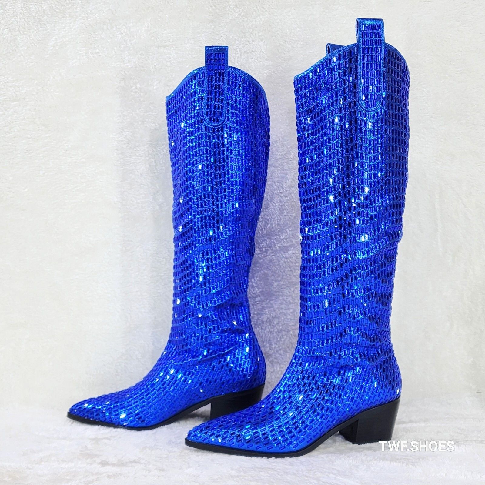 Other Shattered Blue Rhinestone Western Cowgirl Knee Boots NEW (US Size US 8 / IT 38 - 1 Thumbnail