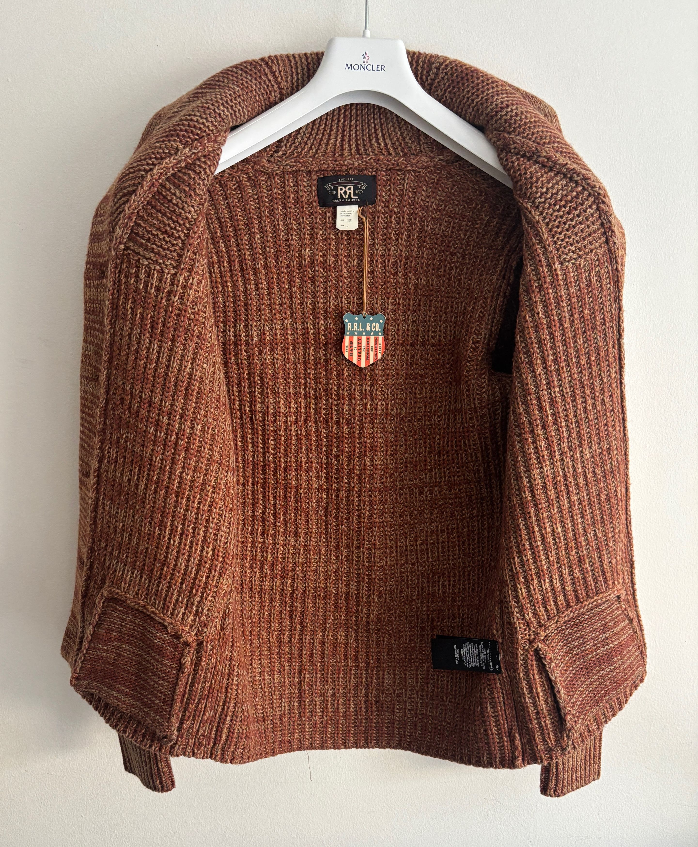 RRL Ralph Lauren BNWT Thick Rust Marl Wool Cotton Shawl Collar Cardigan MiUSA Size US S / EU 44-46 / 1 - 8 Thumbnail