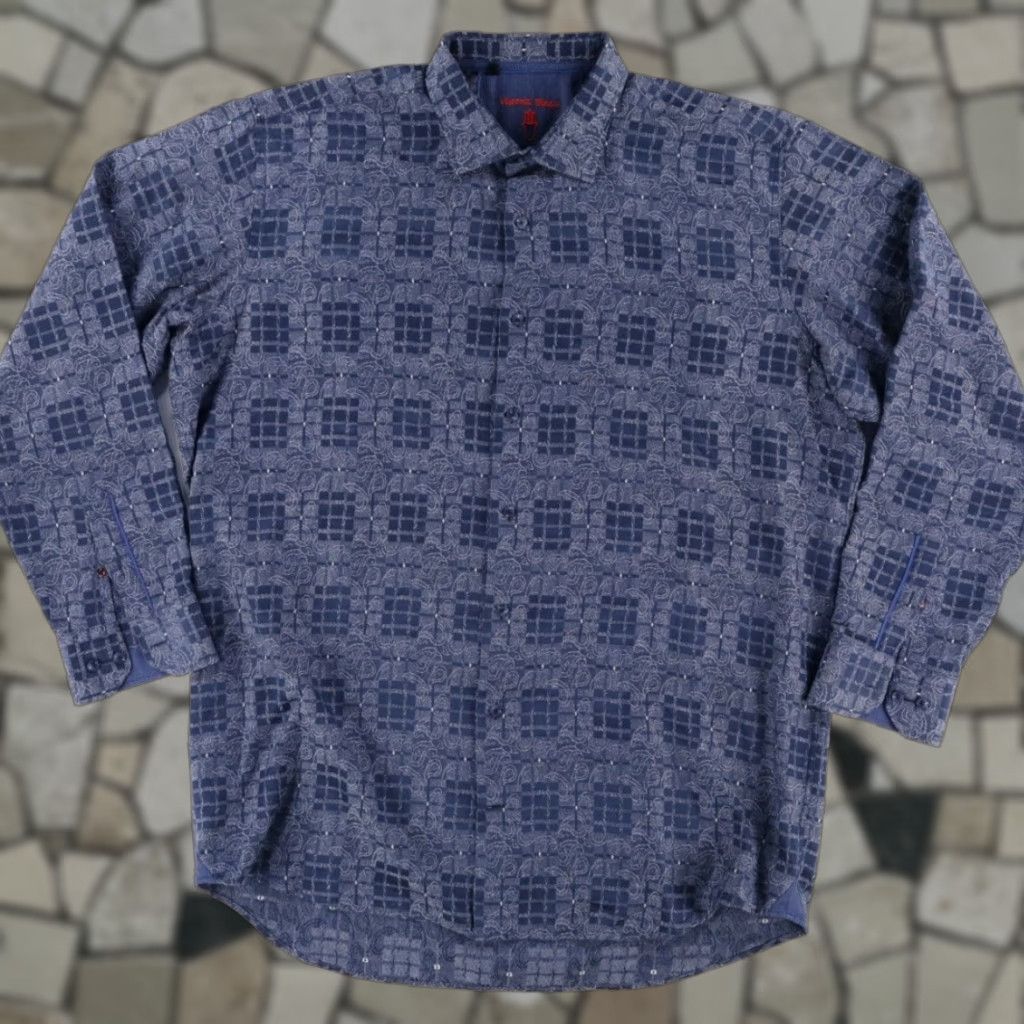 Vintage VINTAGE Visconti Black Cotton Geometric Long Sleeve Button Up Shirt Blue 2XLT Mens Shirt Size US XXL / EU 58 / 5 - 1 Thumbnail
