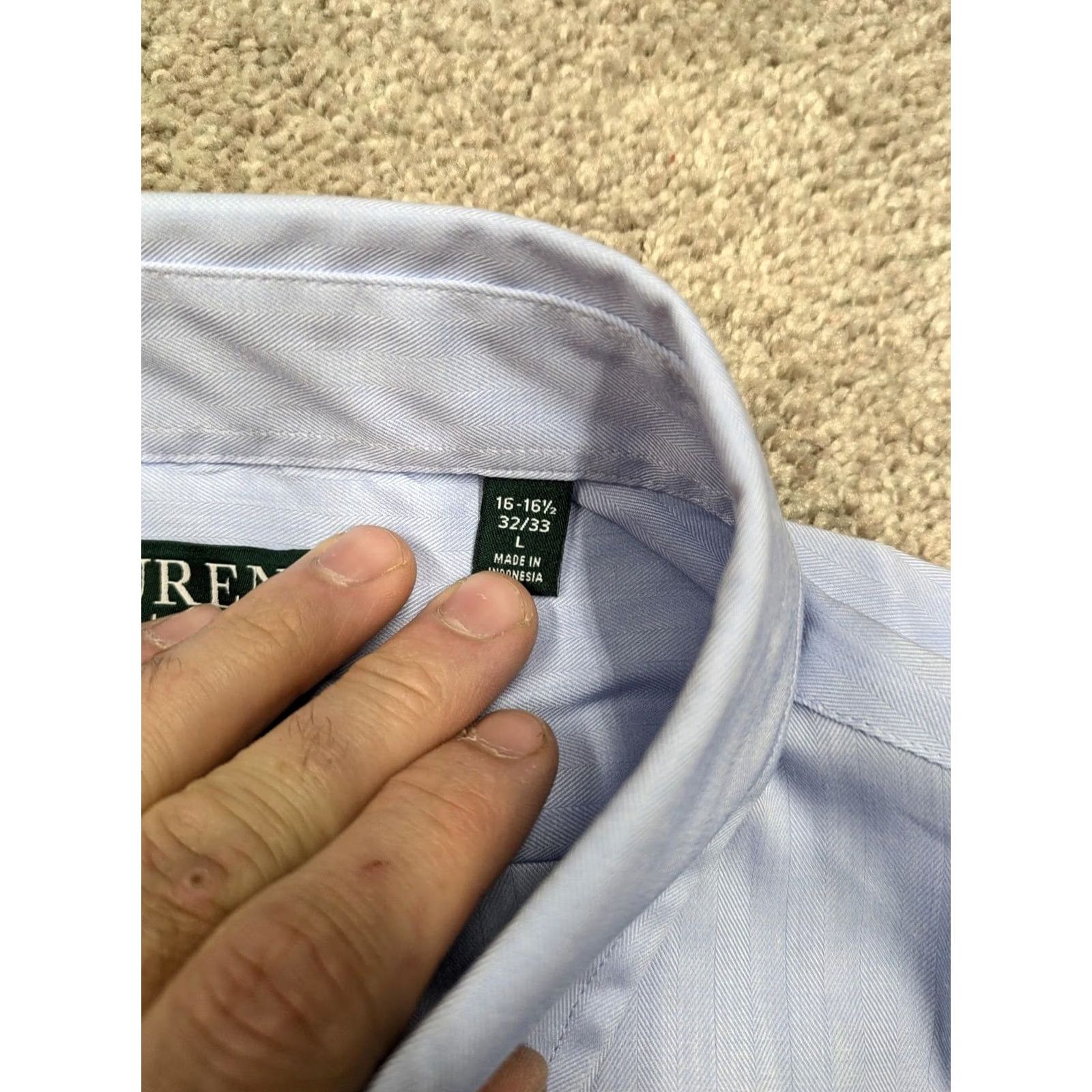 Ralph Lauren Lauren Ralph Shirt Mens L Blue Herringbone Regular Fit Size US L / EU 52-54 / 3 - 7 Thumbnail